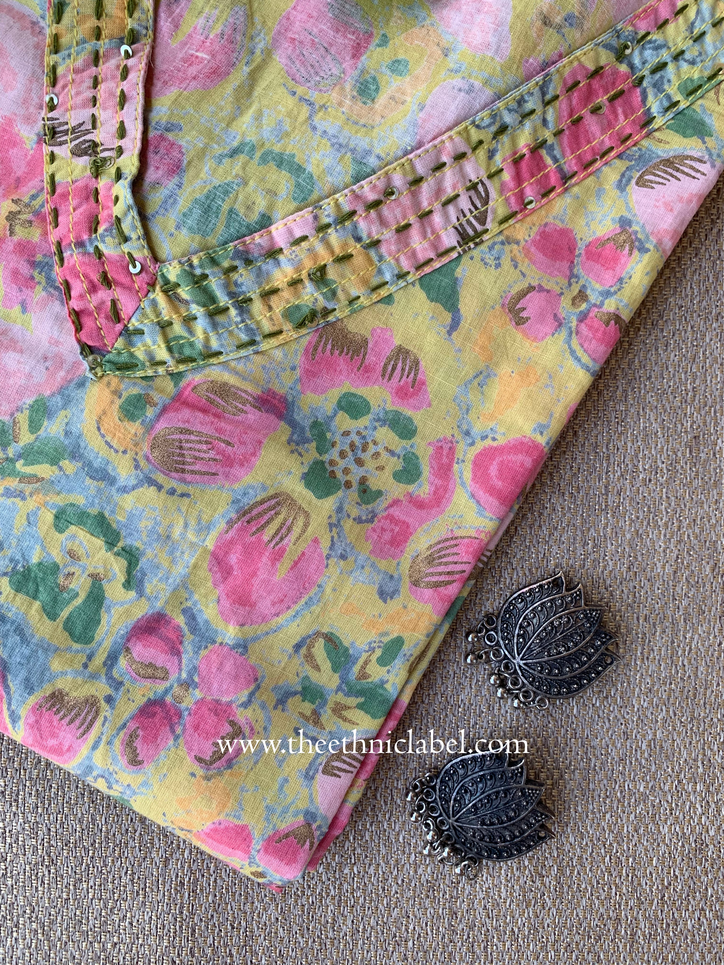 "Mirina" Floral Cotton Kurta- Big Size