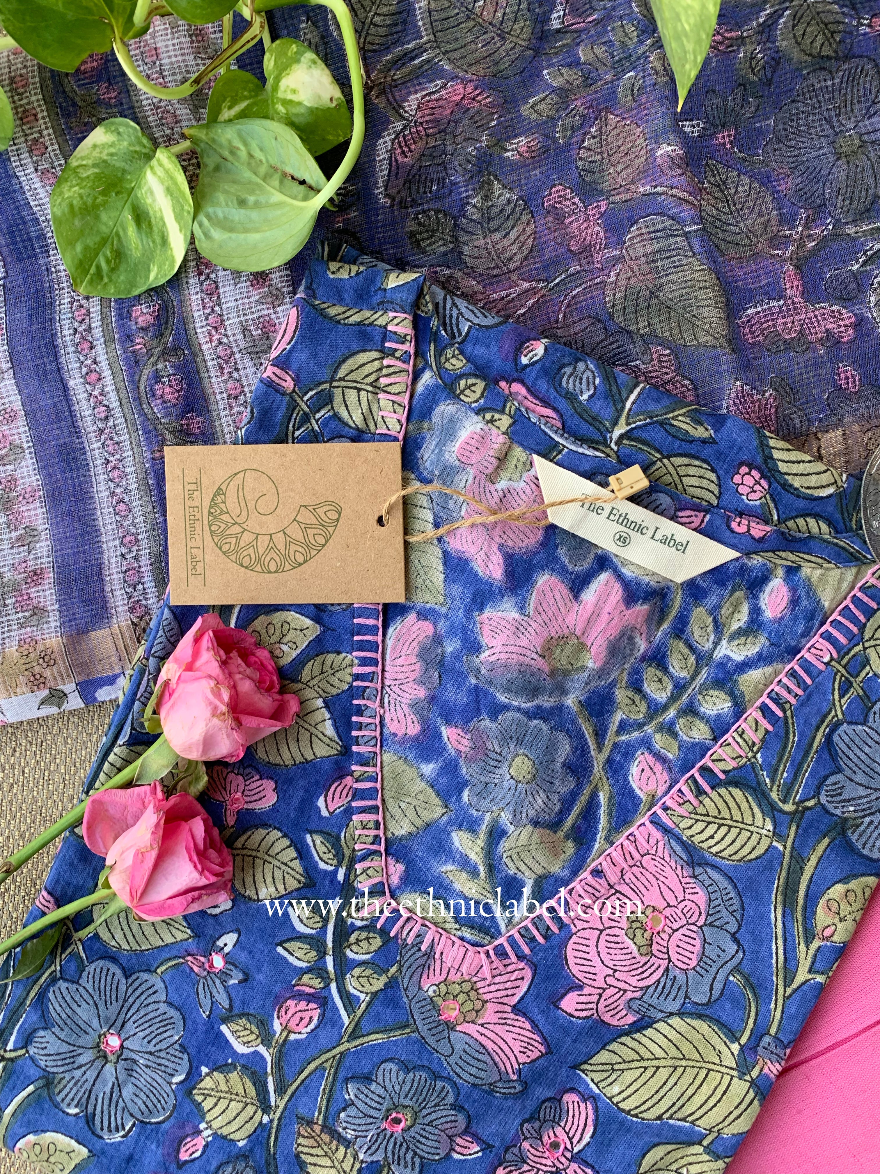 "Saanvi" Hand Embroidered Cotton Kurta Set - 3pc
