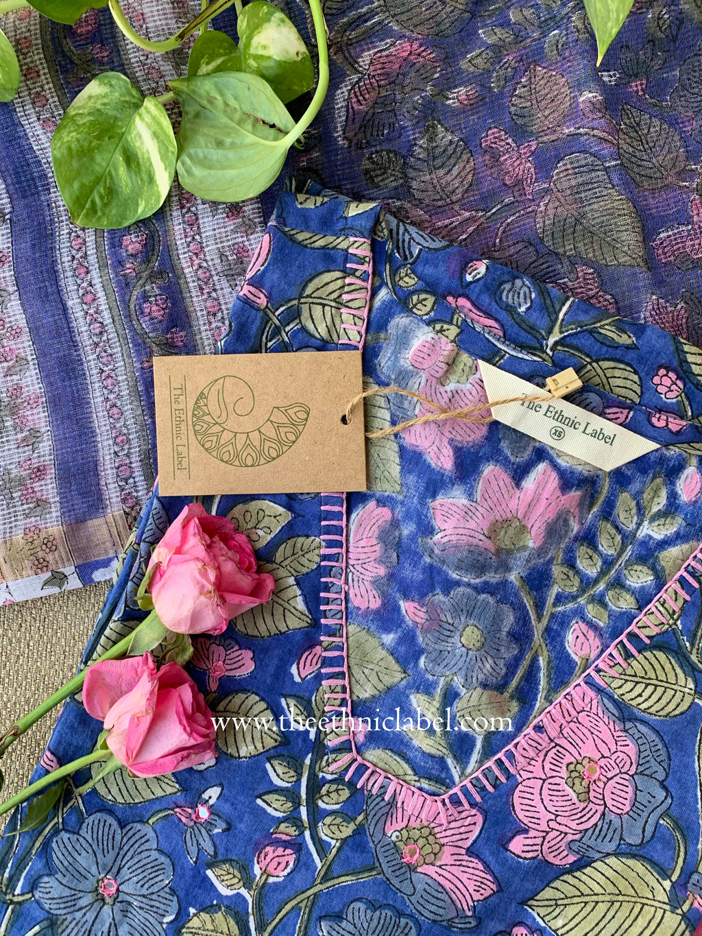 "Saanvi" Hand Embroidered Cotton Kurta Set - 3pc