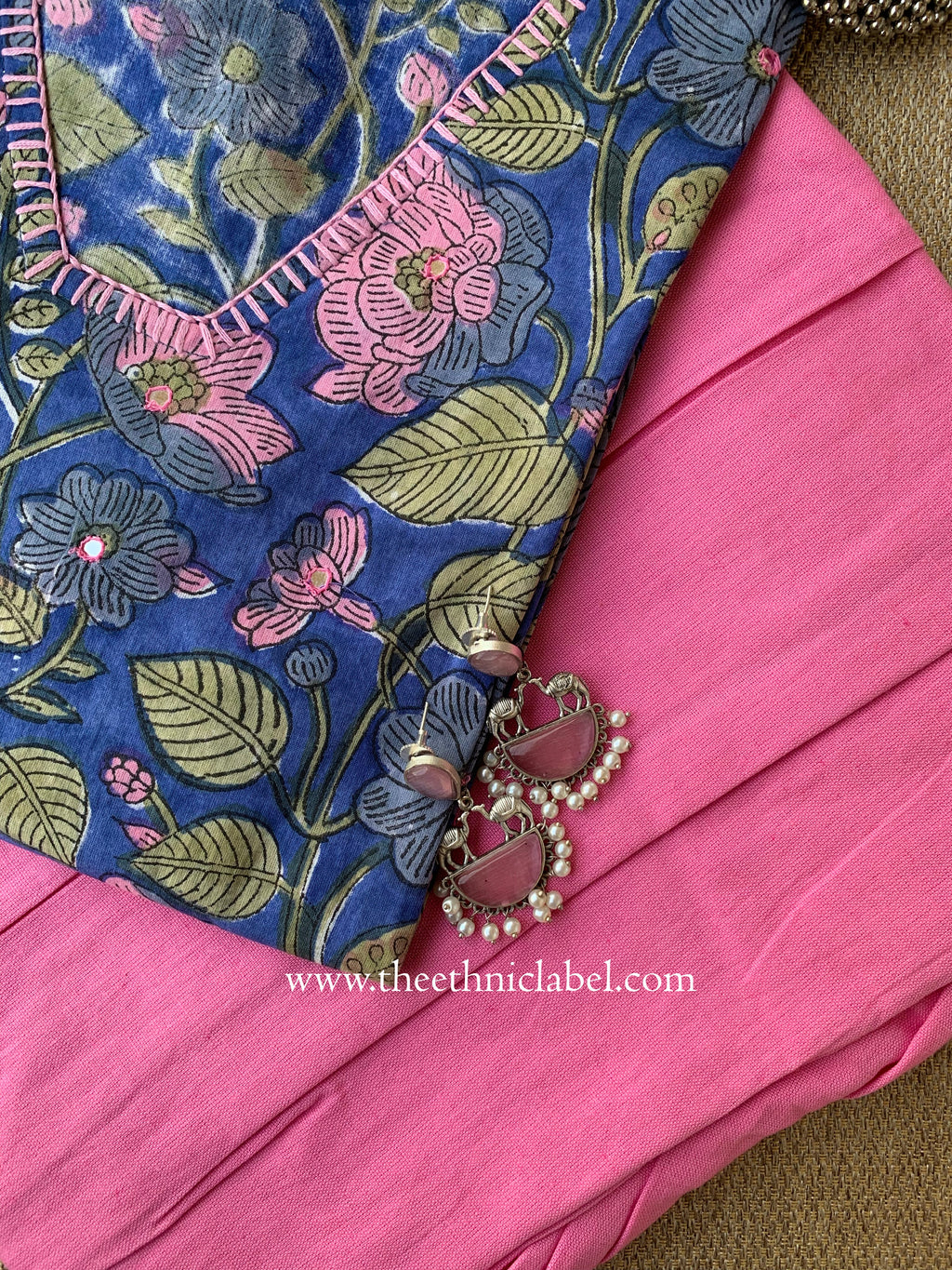 "Saanvi" Hand Embroidered Cotton Kurta Set - 3pc