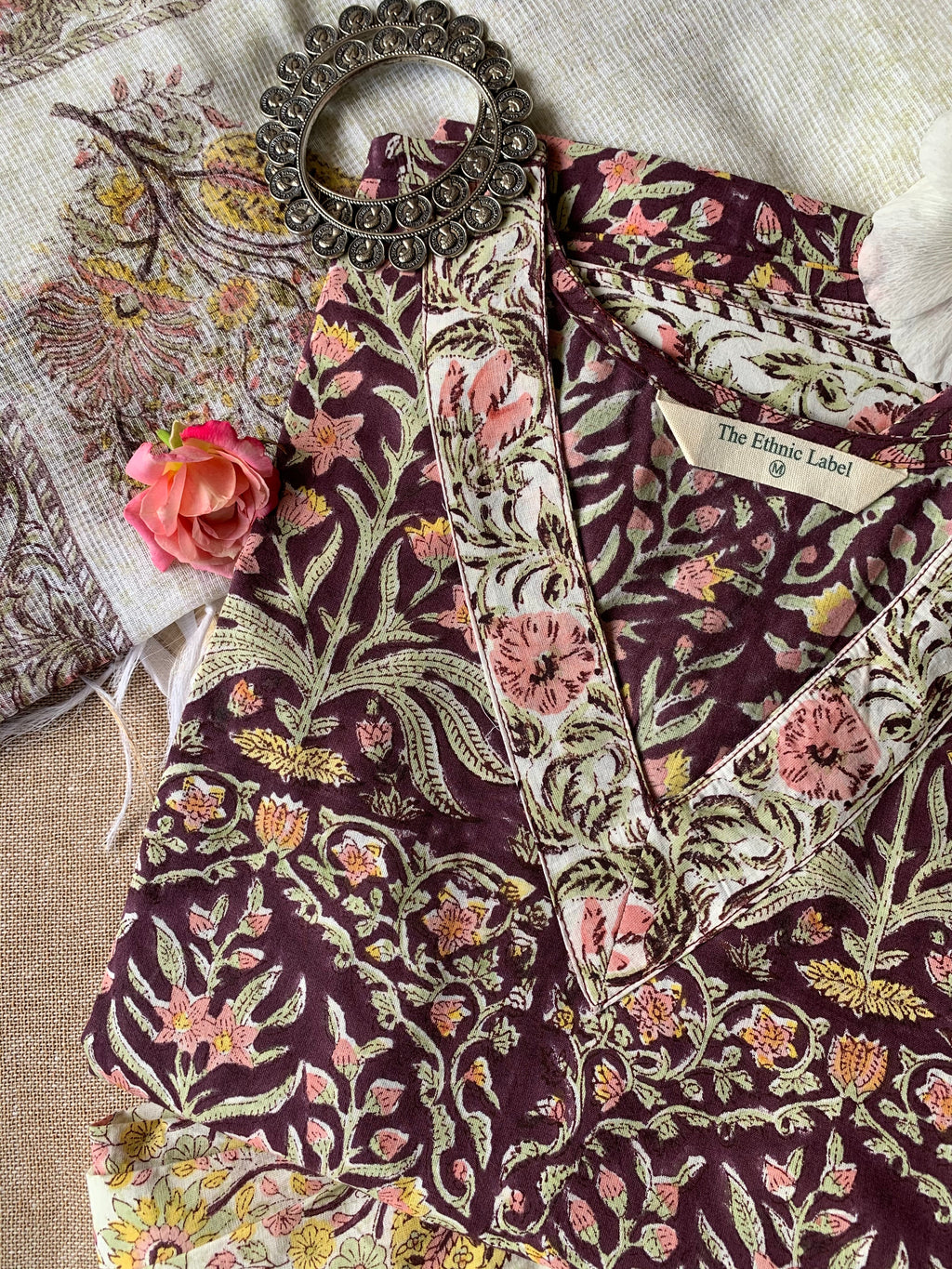 "Gul" Cotton Kurta Set with Afghan Pants and Kota Dupatta- 3pc