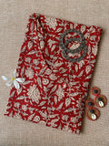 Maroon Bagru Angrakha Cotton Kurta-S, XL, XXL