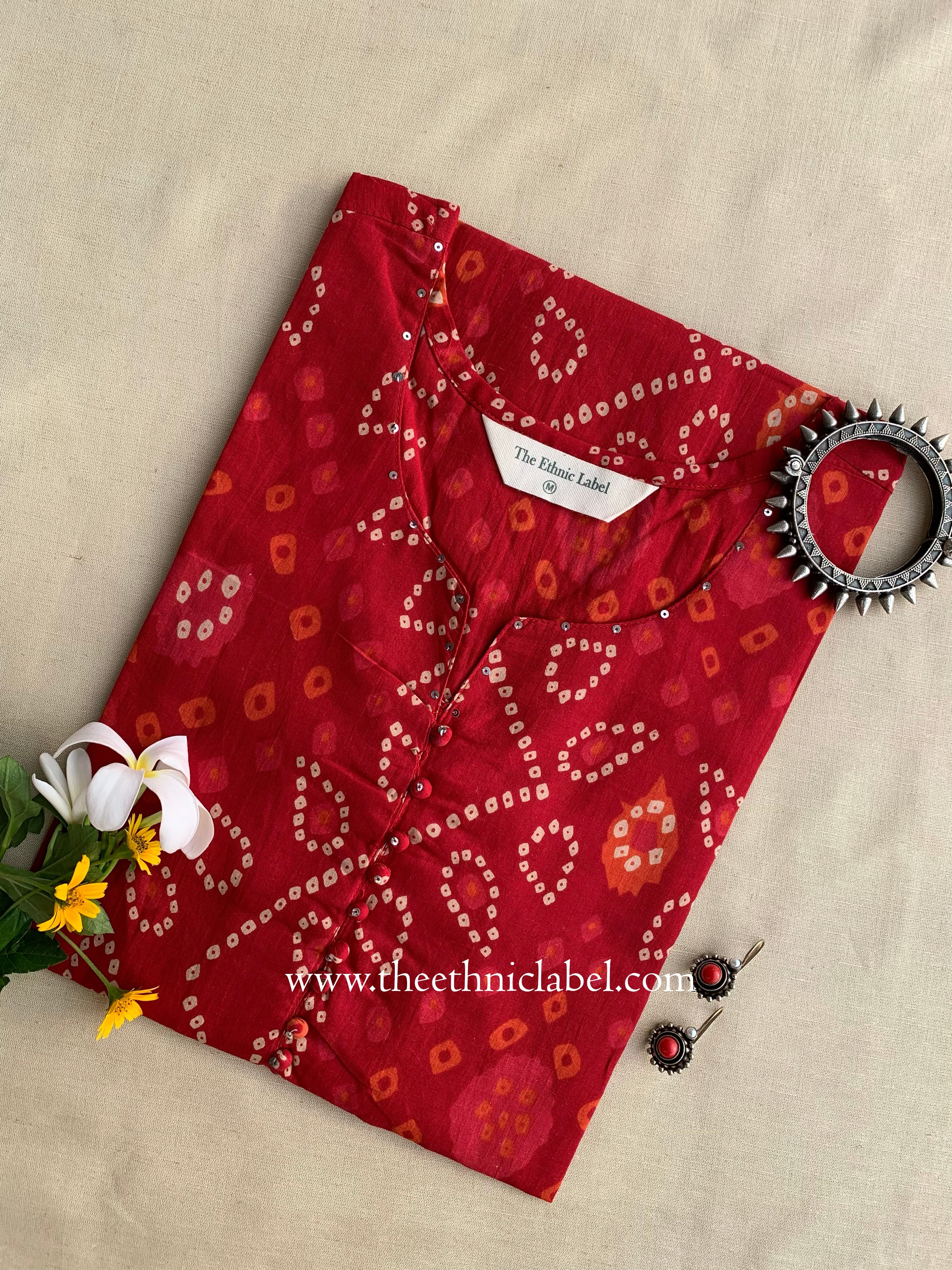 Kala Bandhani Printed Cotton Kurta-  L