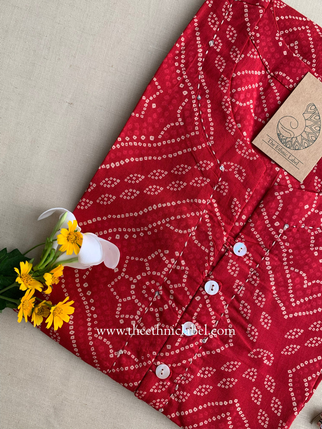Roma Bandhani Buttoned Cotton Kurta
