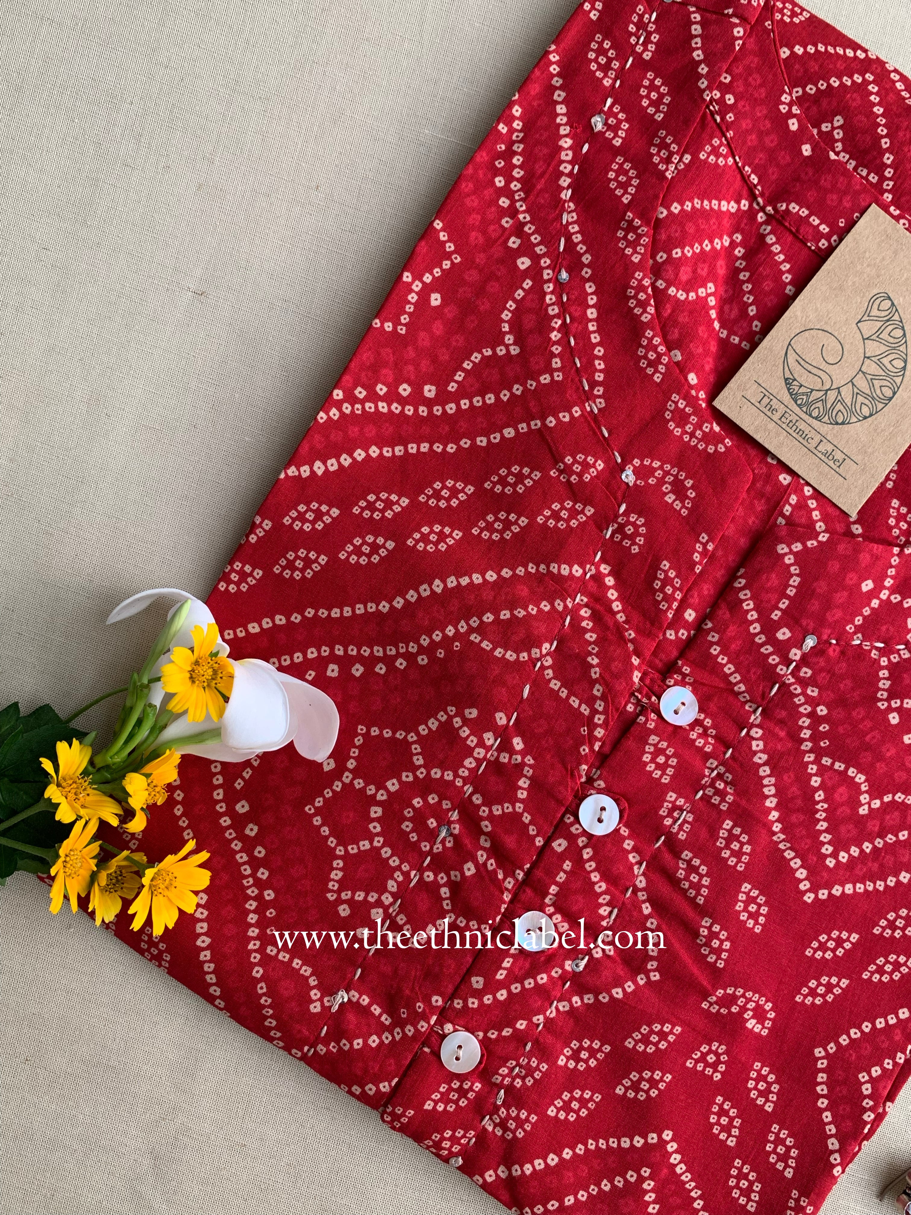 Roma Bandhani Buttoned Cotton Kurta