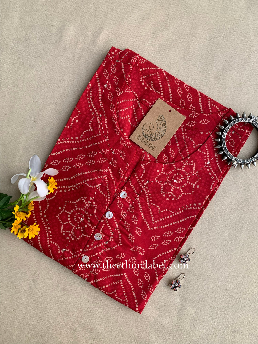 Roma Bandhani Buttoned Cotton Kurta