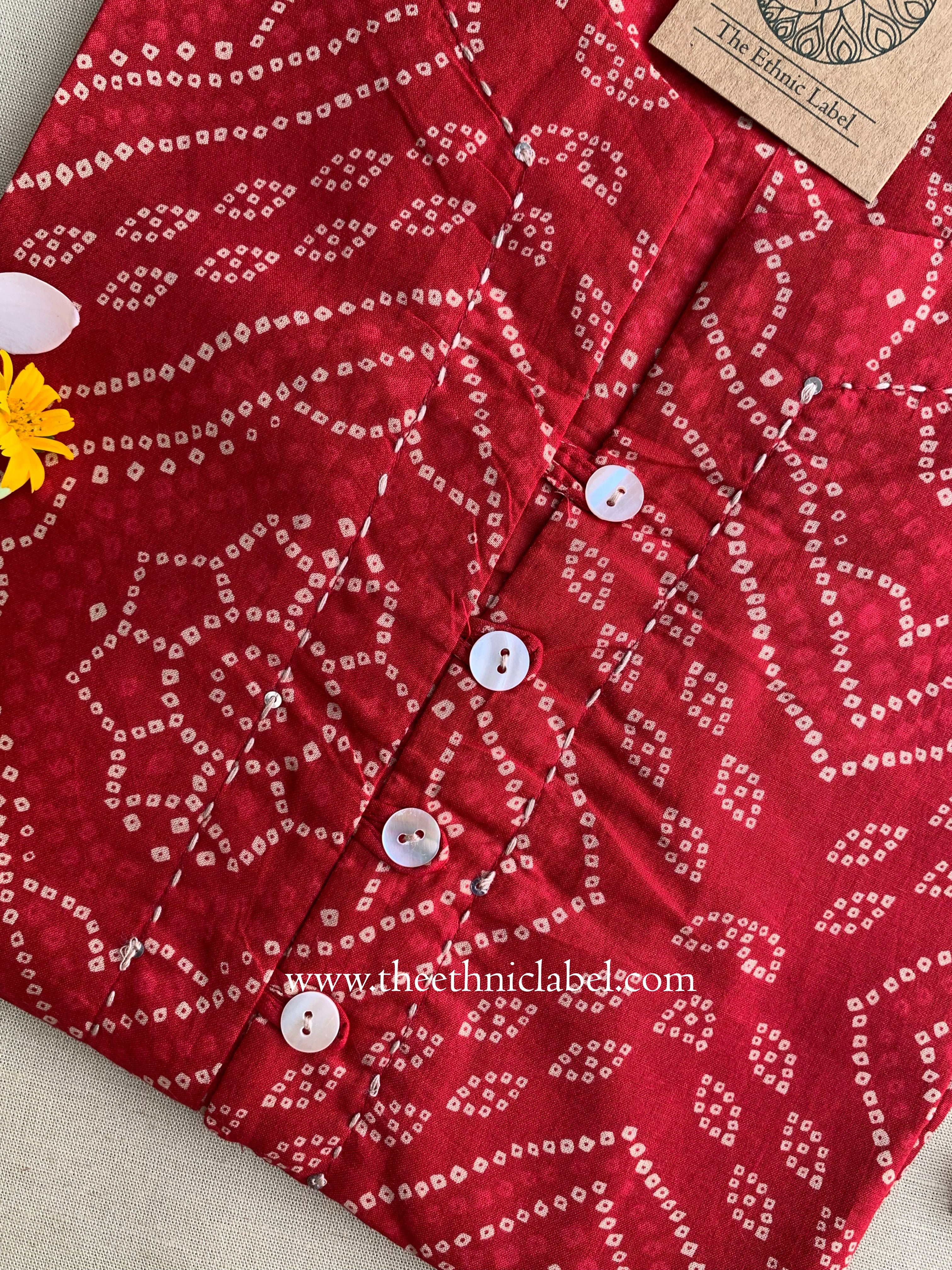 Roma Bandhani Buttoned Cotton Kurta