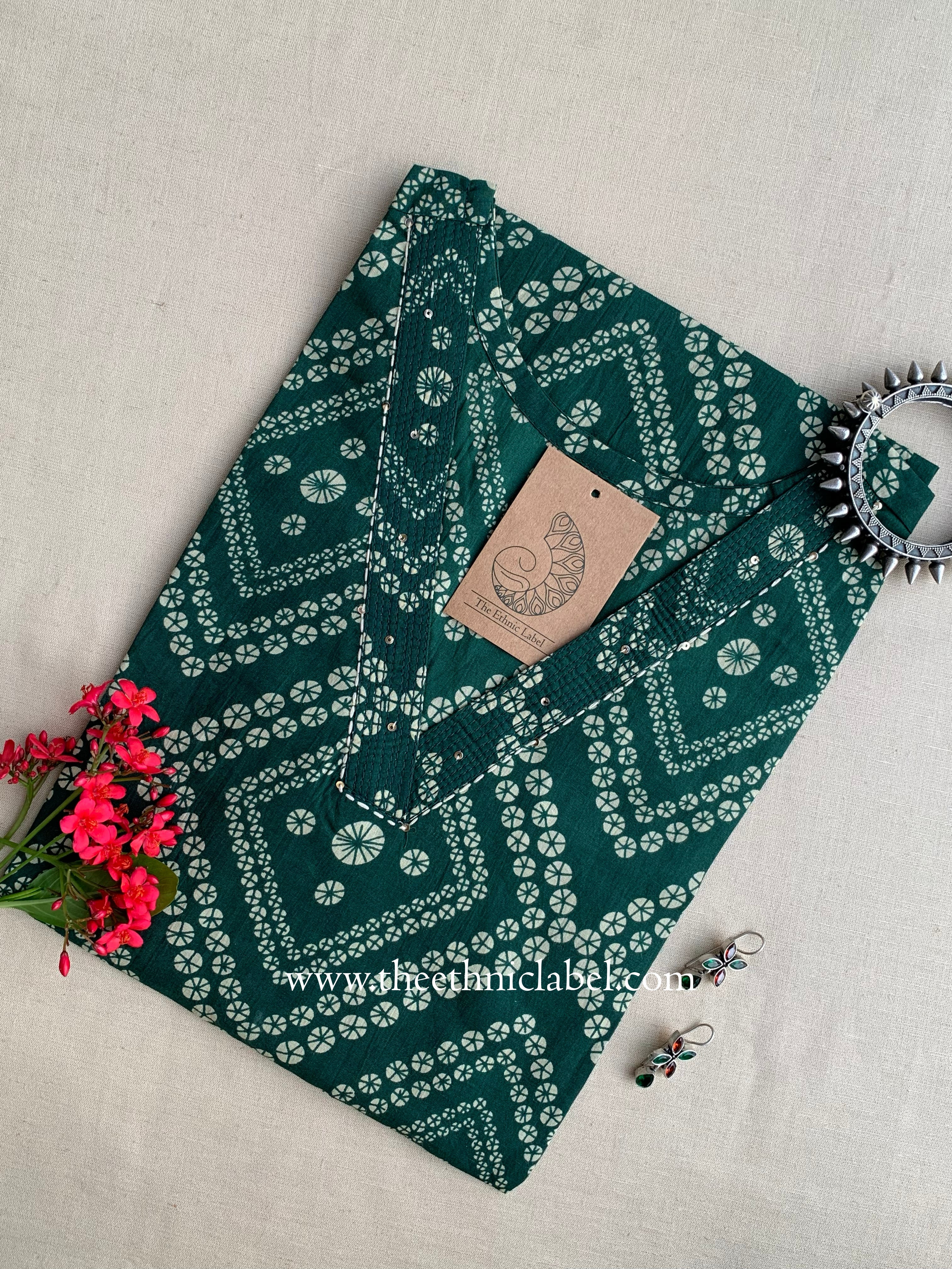 "Aarini" Bandhani Kantha Cotton Kurta