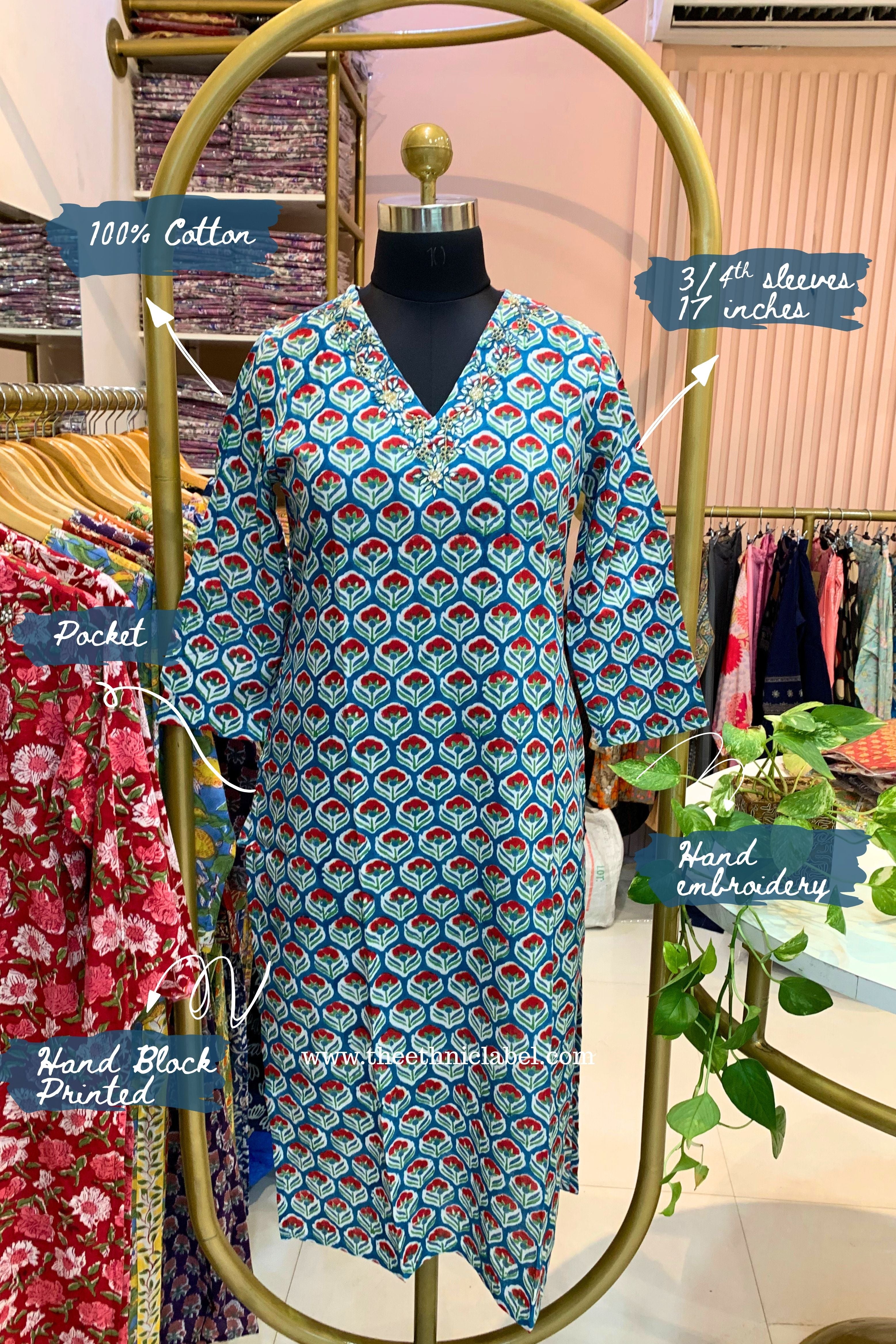 Neelima Hand Embroidered Cotton kurta