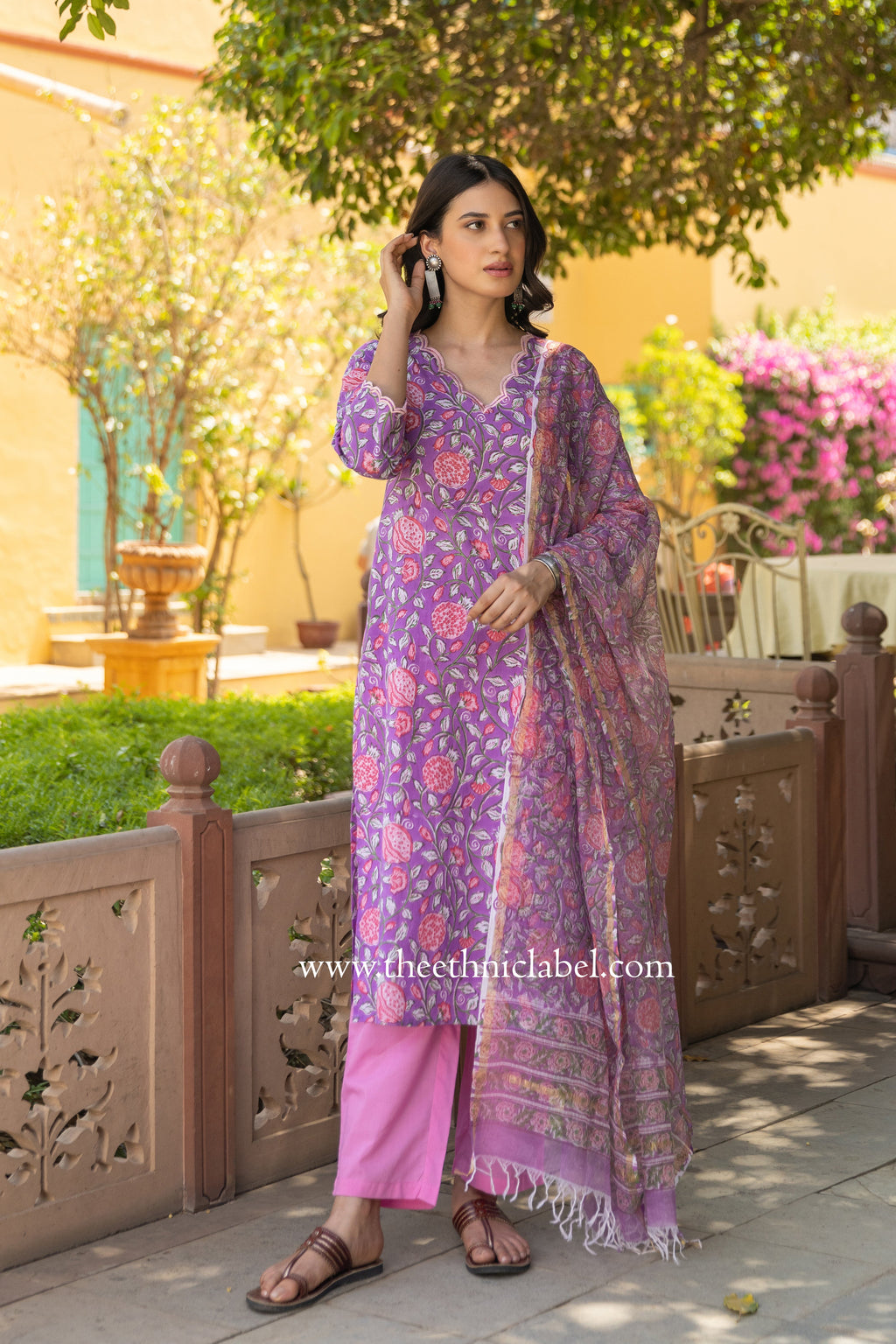 "Harleen" Hand Block Printed Scalloped Cotton kurta