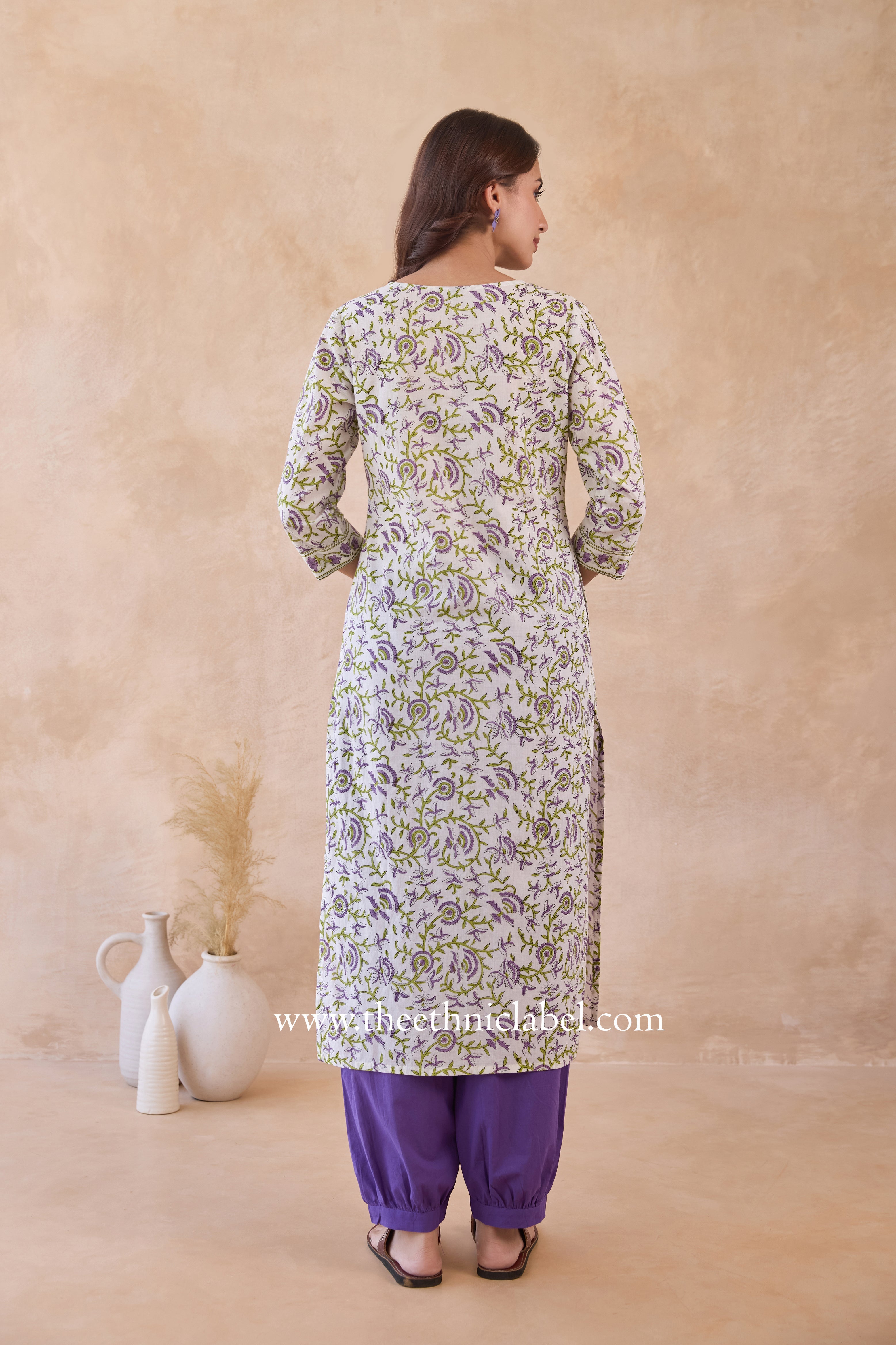"Charisma" Hand Block Printed White Cotton kurta