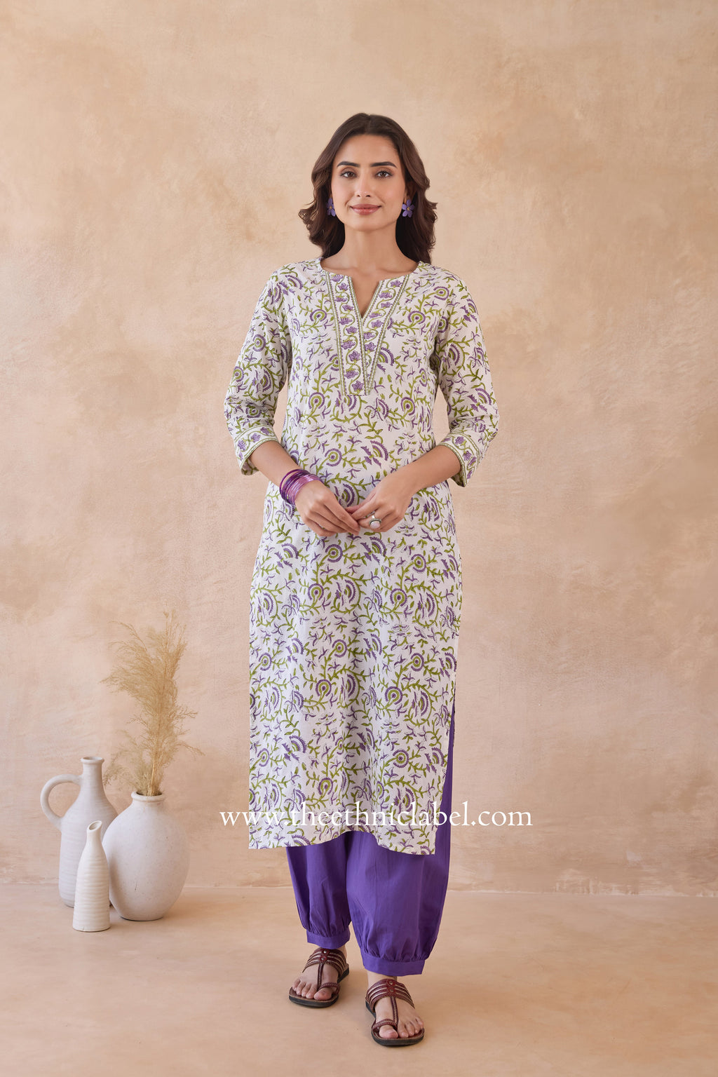 "Charisma" Hand Block Printed White Cotton kurta