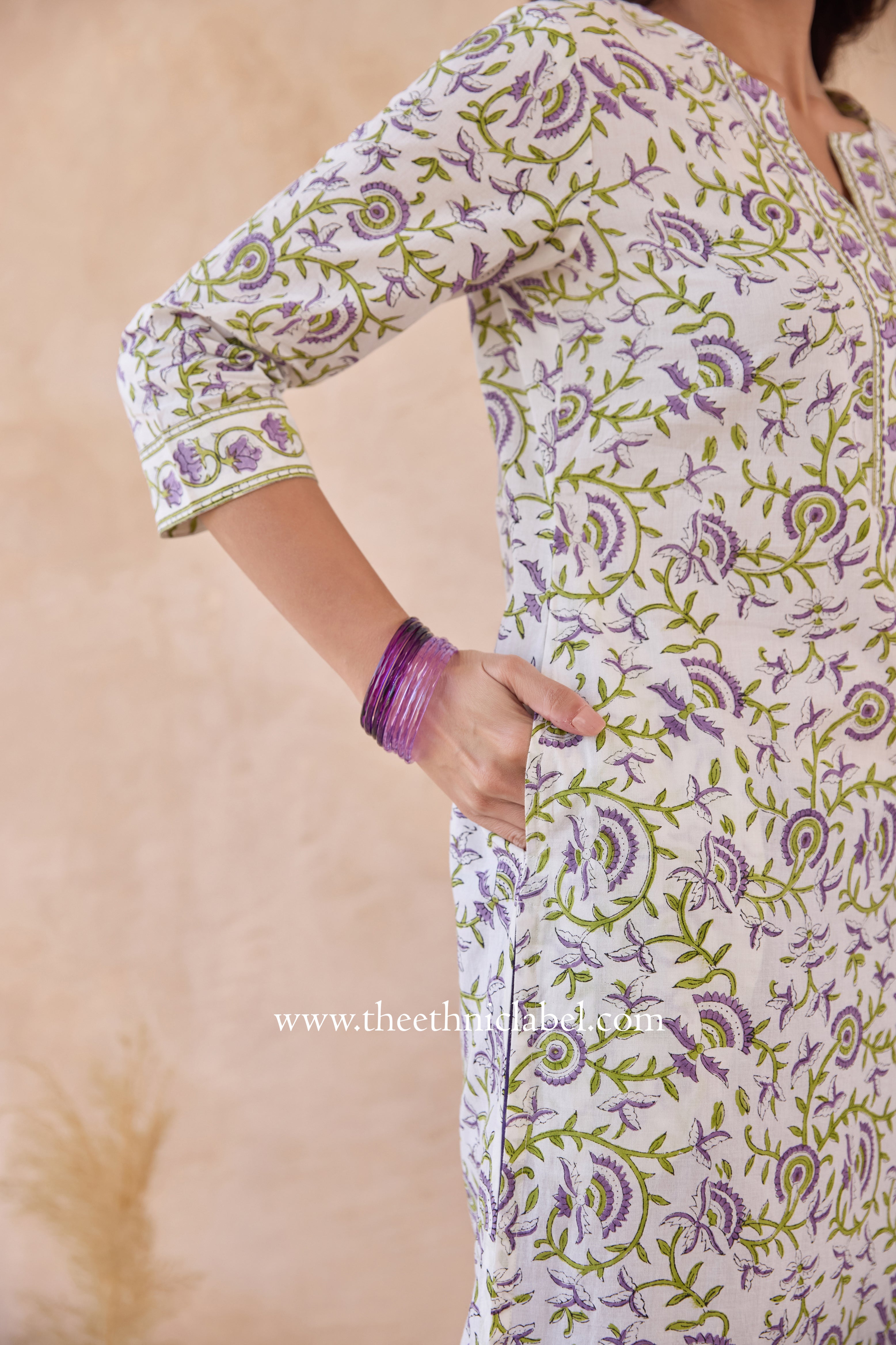 "Charisma" Hand Block Printed White Cotton kurta
