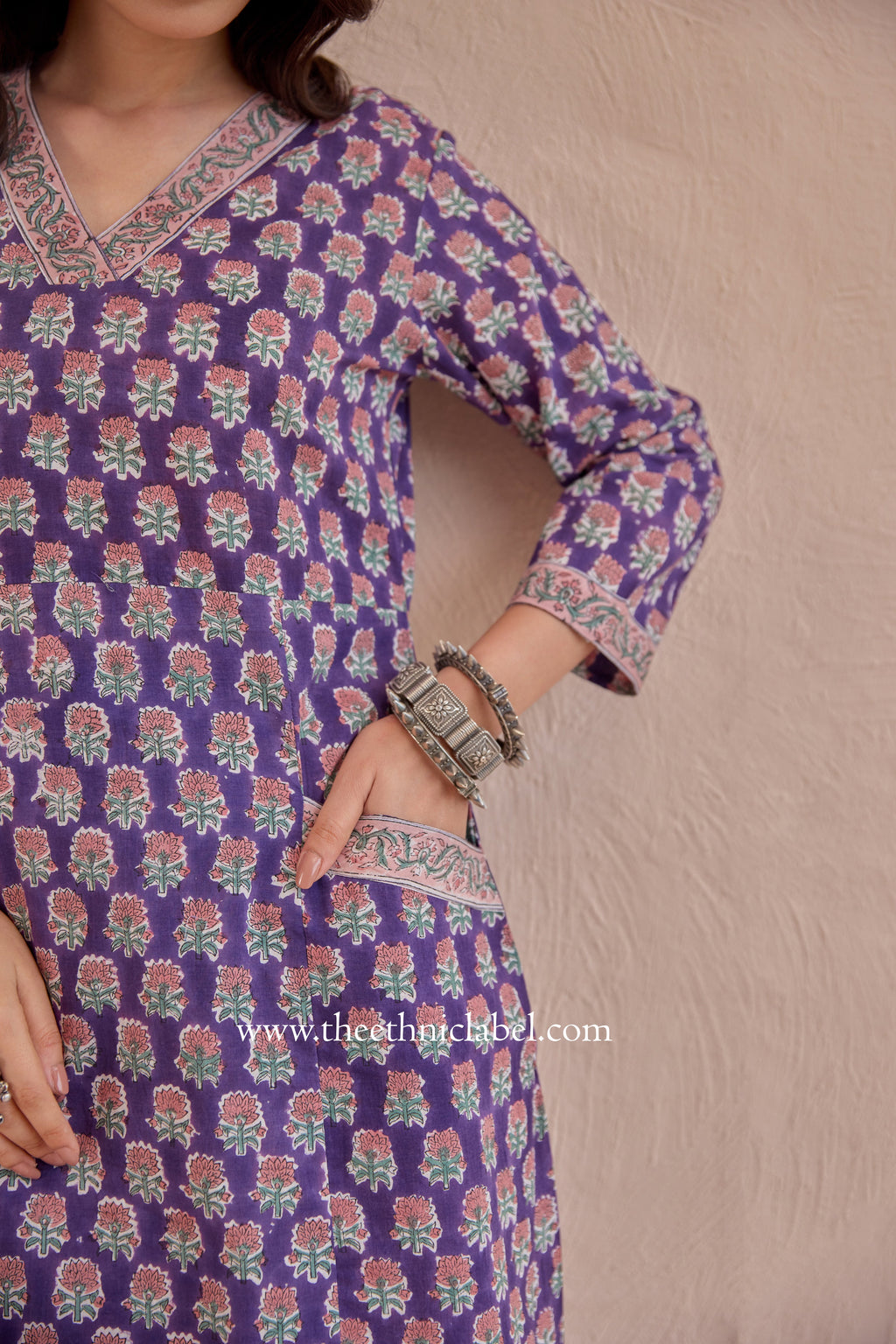 "Moksha" A Line Block printed Kurta with pants-2pc
