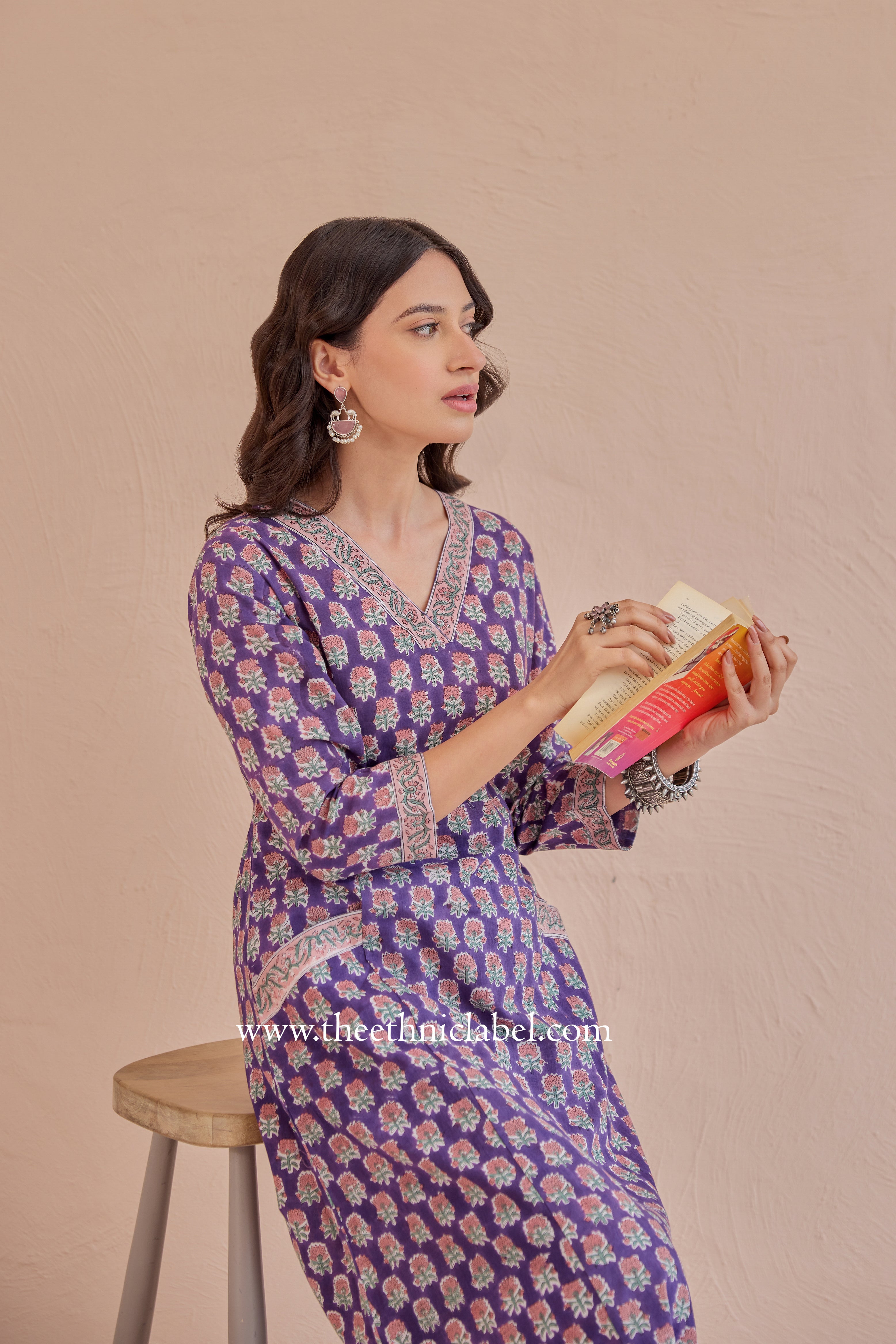 "Moksha" A Line Block printed Kurta with pants-2pc