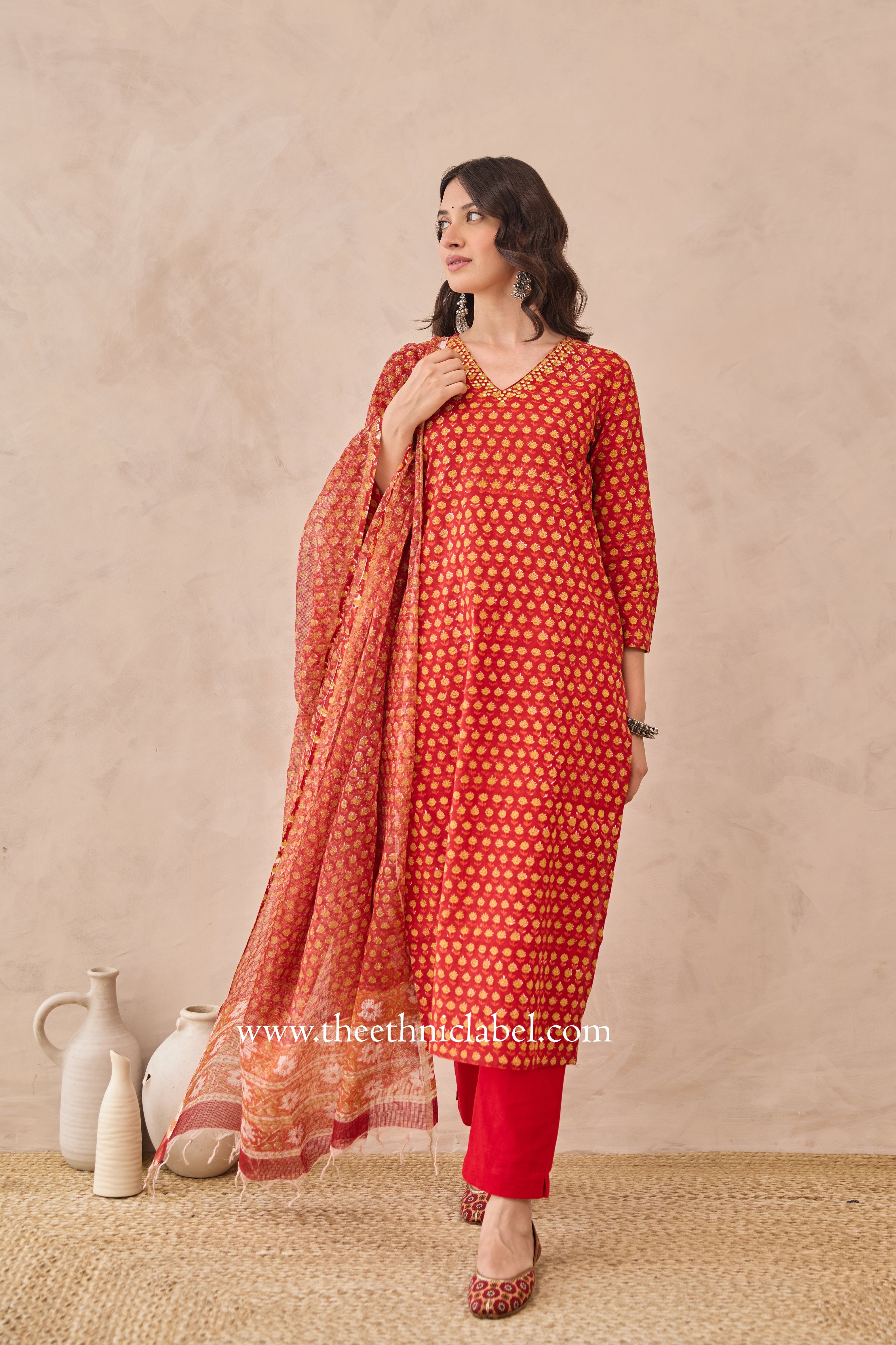 "Kumkum" Hand Embroidered Cotton kurta