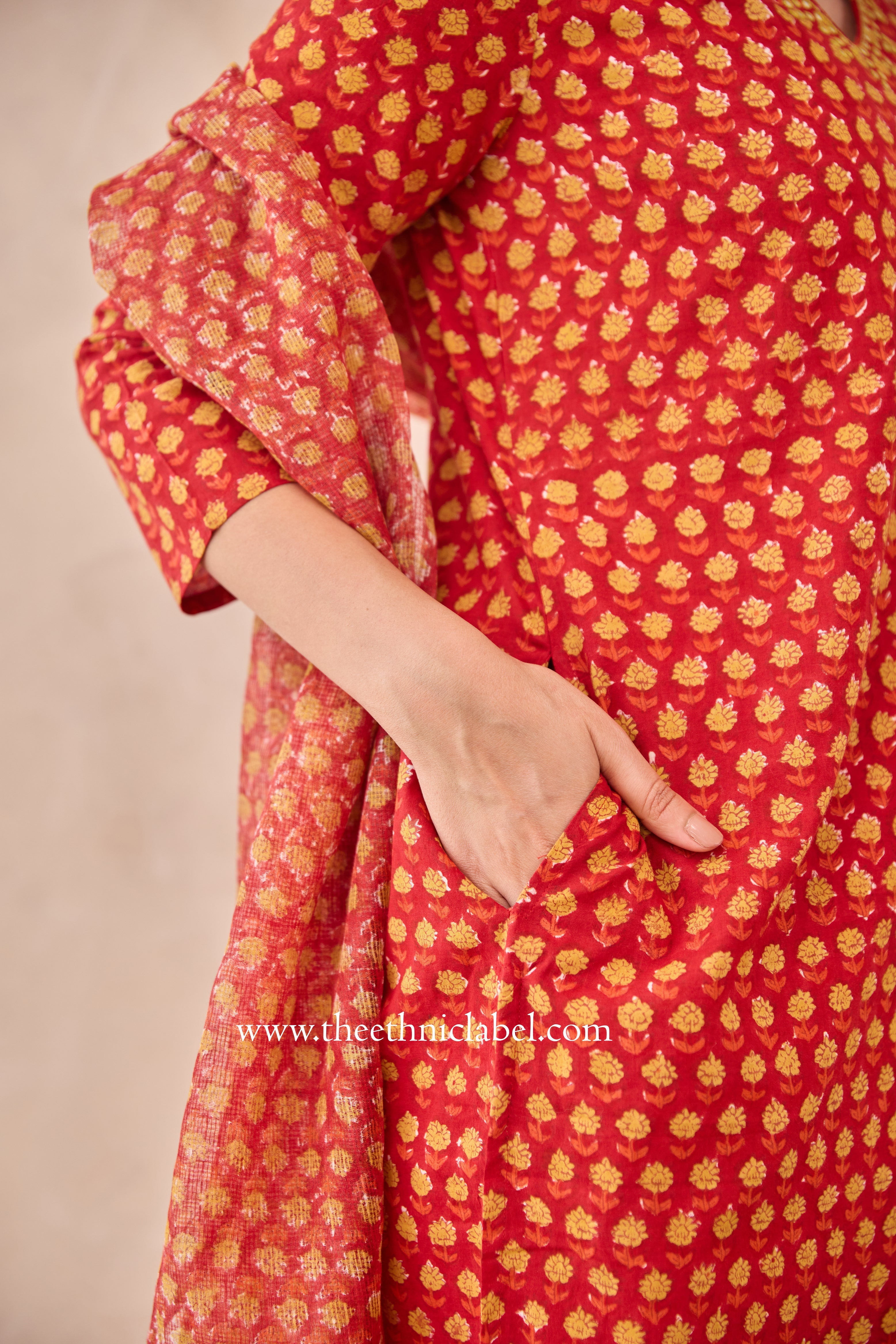 "Kumkum" Hand Embroidered Cotton kurta