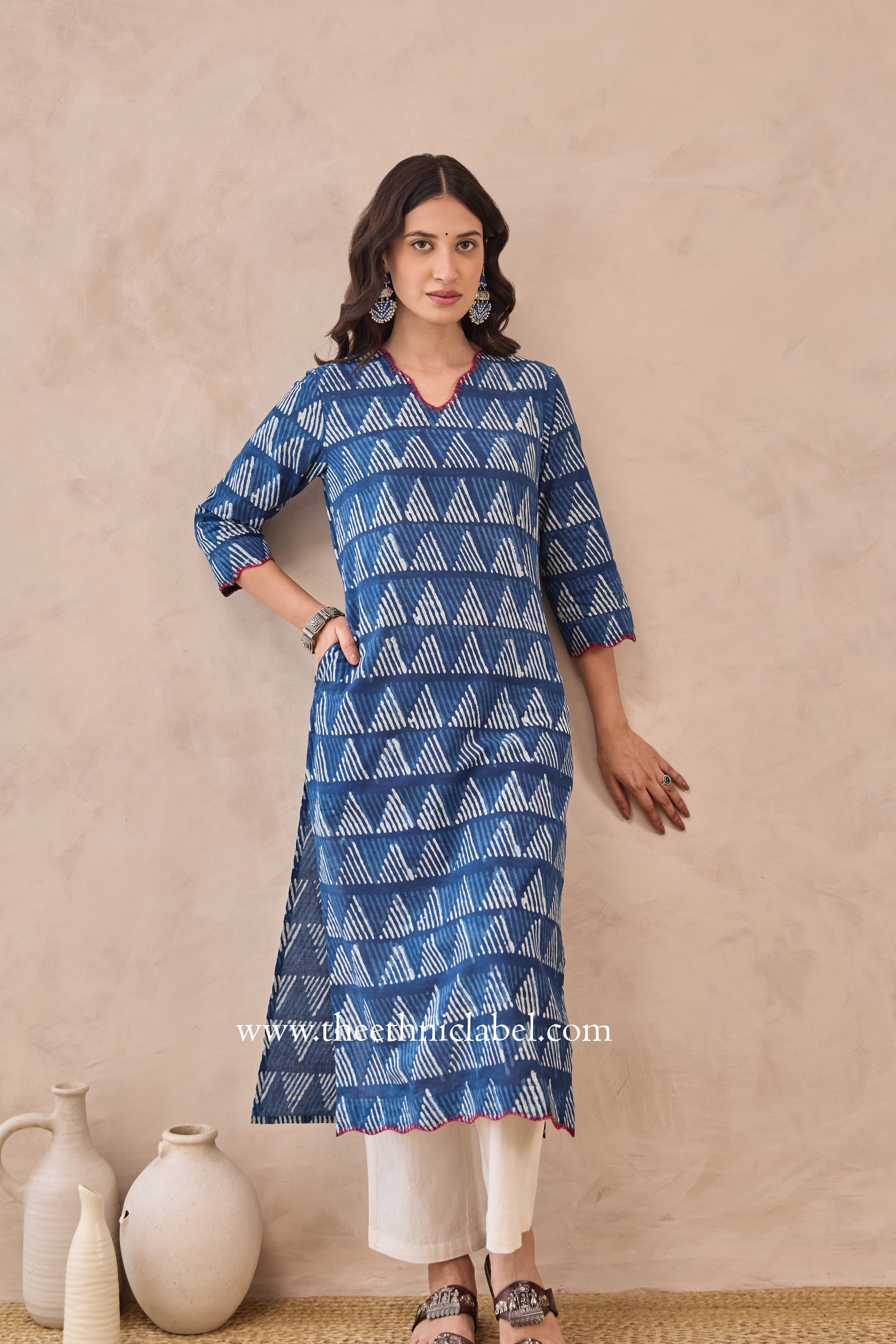 "Khaas" Indigo Hand Block Printed Cotton kurta