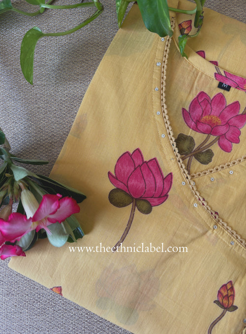 "Akshara" Yellow Angrakha Cotton kurta
