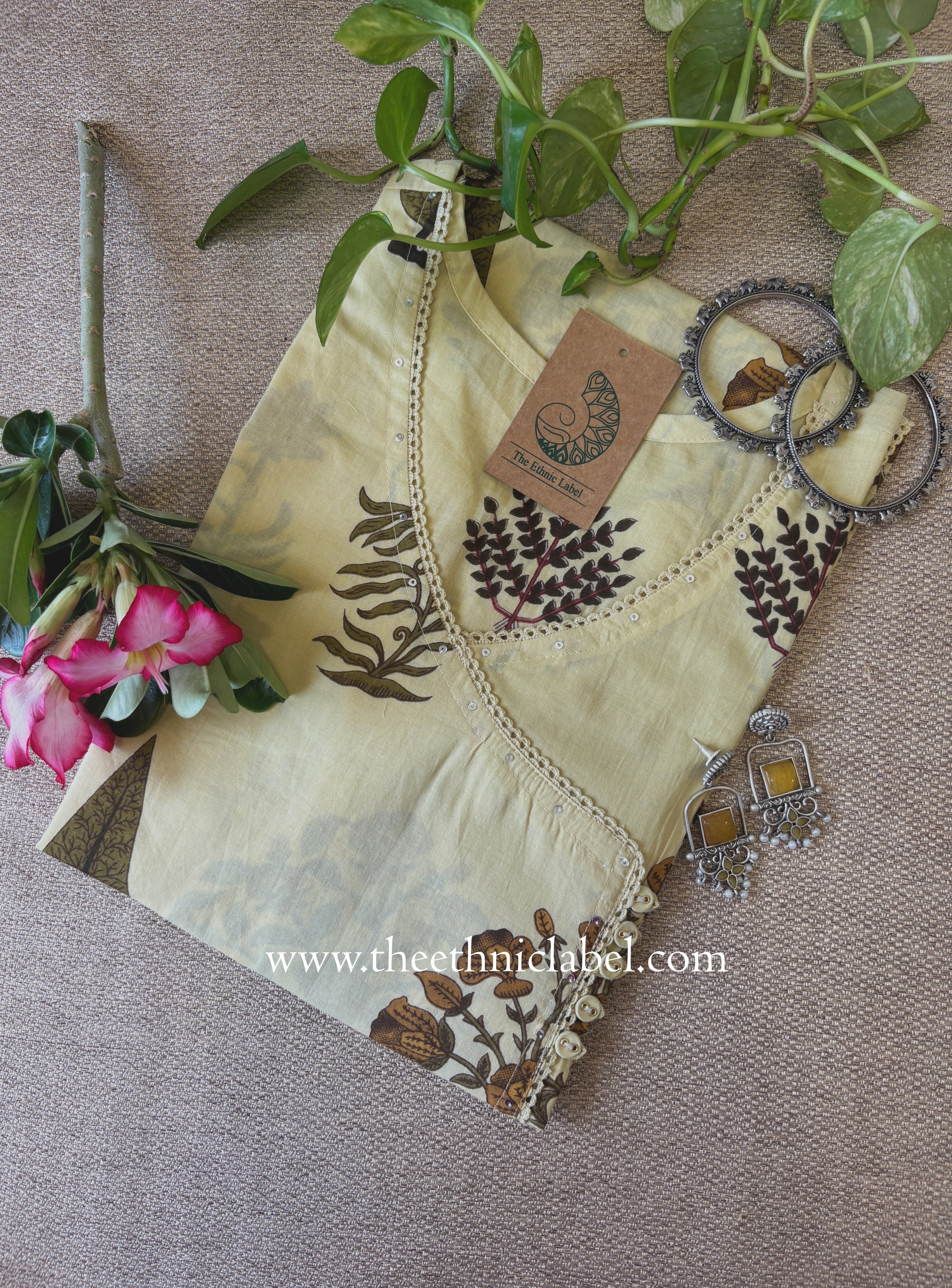 "Dharti" Cream Angrakha Cotton kurta