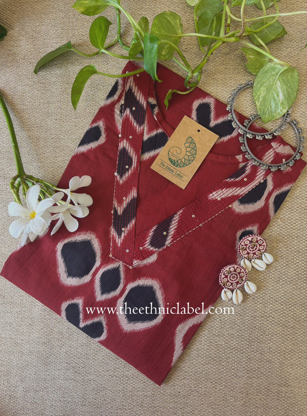 "Zariya" Maroon Printed Cotton kurta