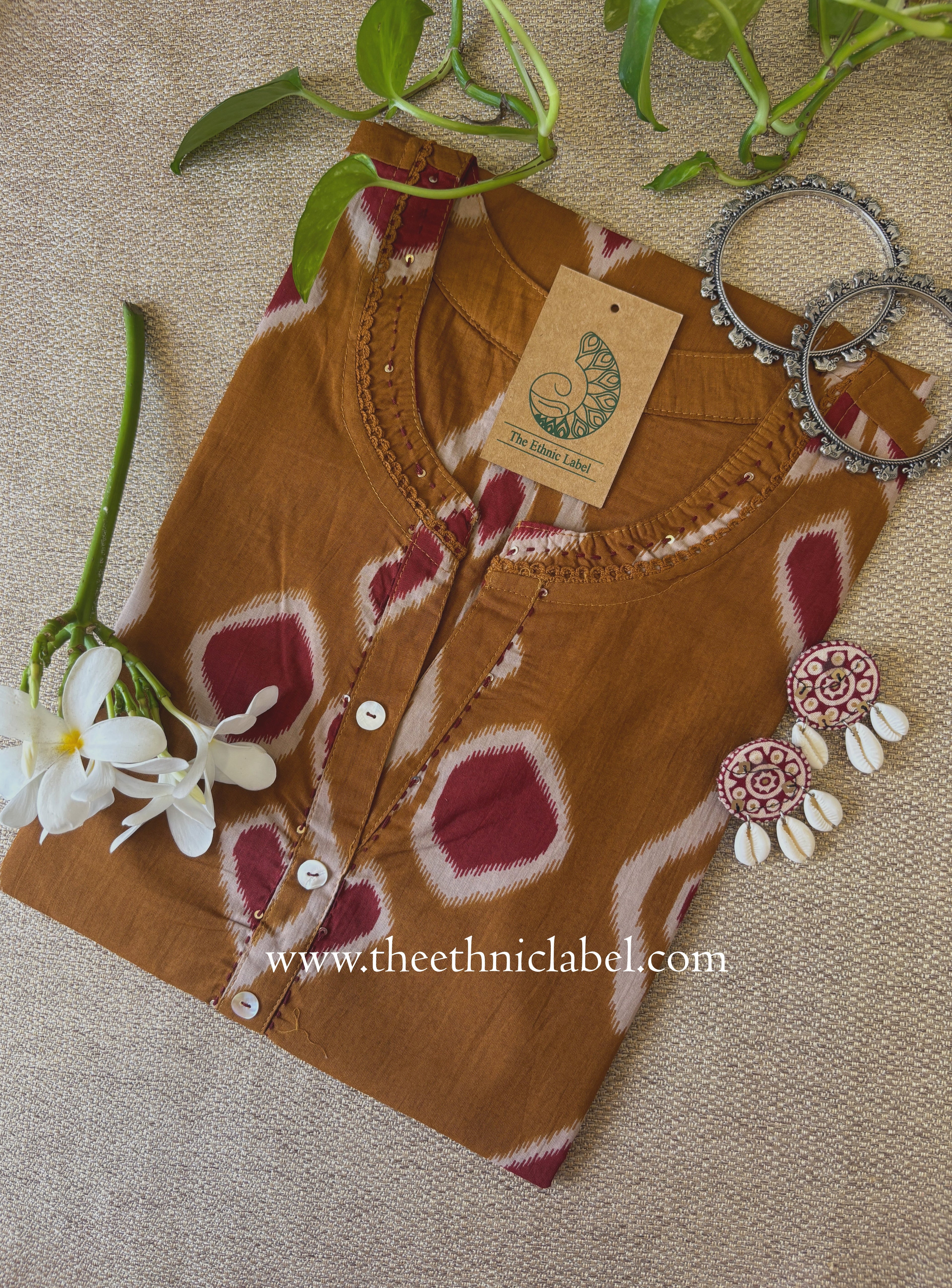 "Zariya" Brown Printed Cotton kurta