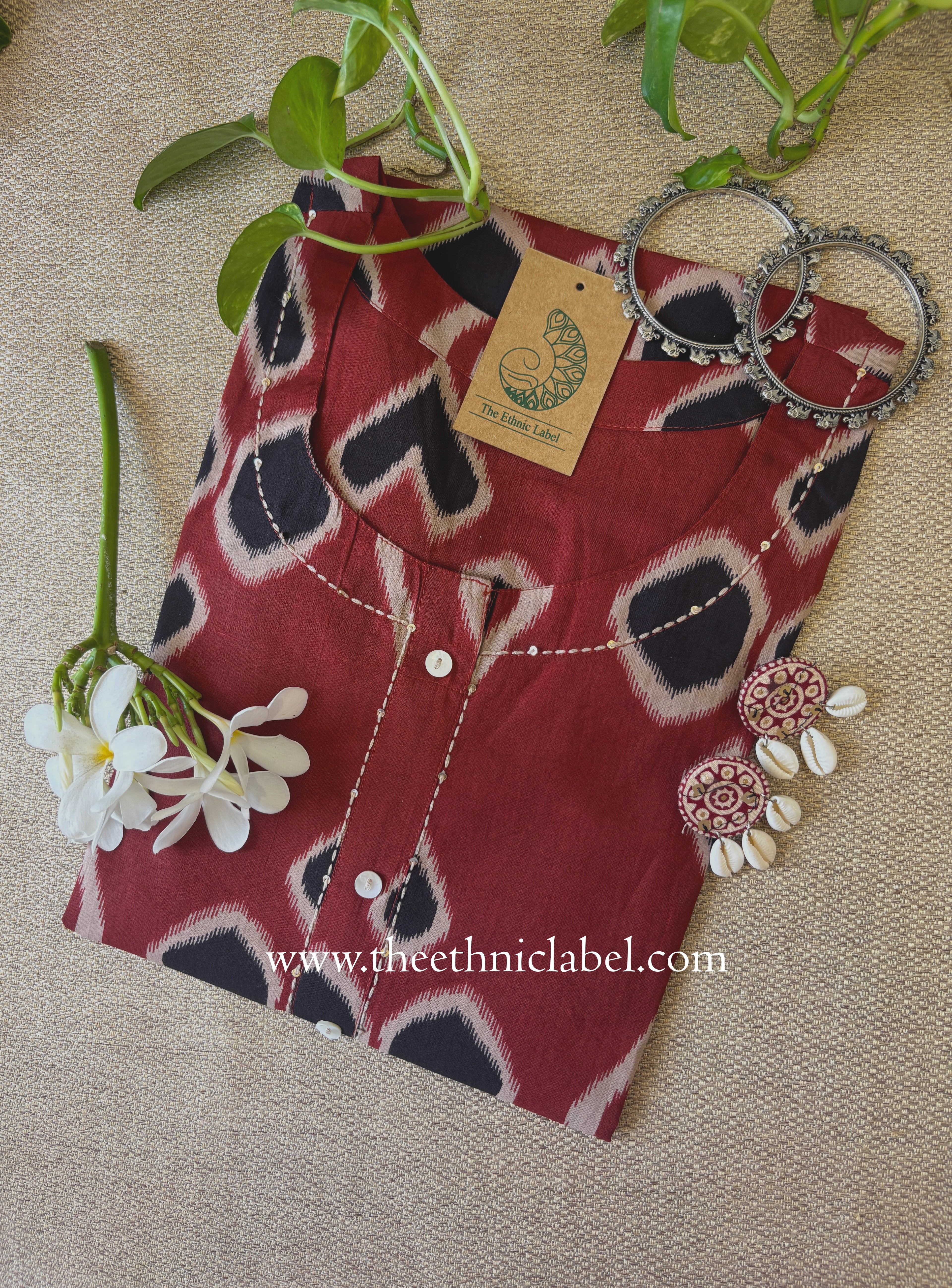 "Abeer" Maroon Kantha Cotton kurta