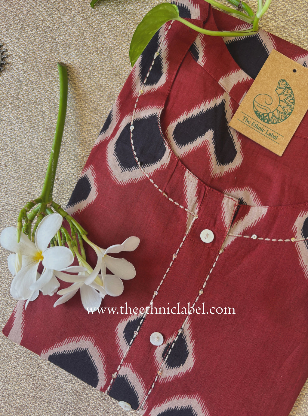 "Abeer" Maroon Kantha Cotton kurta