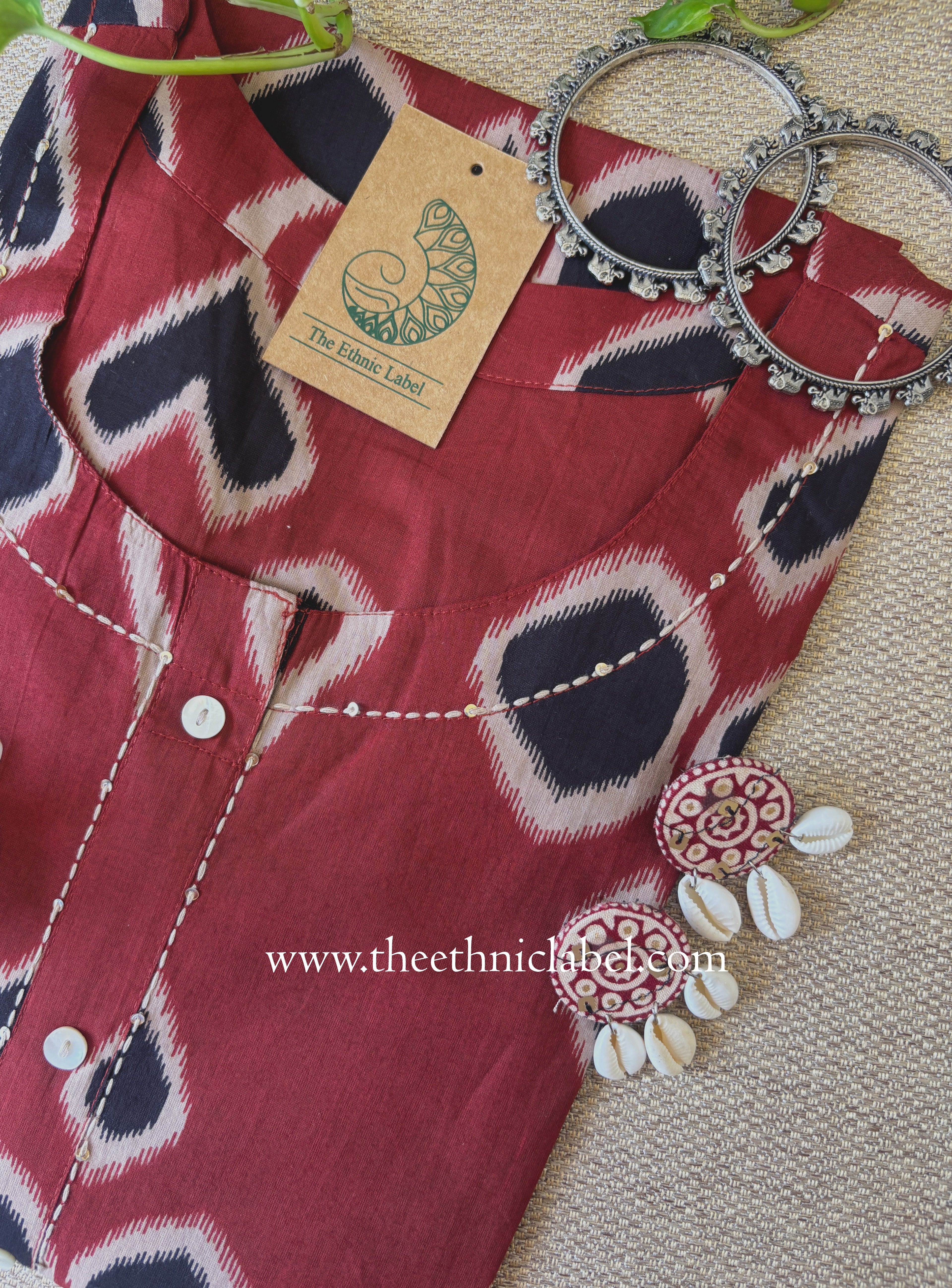 "Abeer" Maroon Kantha Cotton kurta