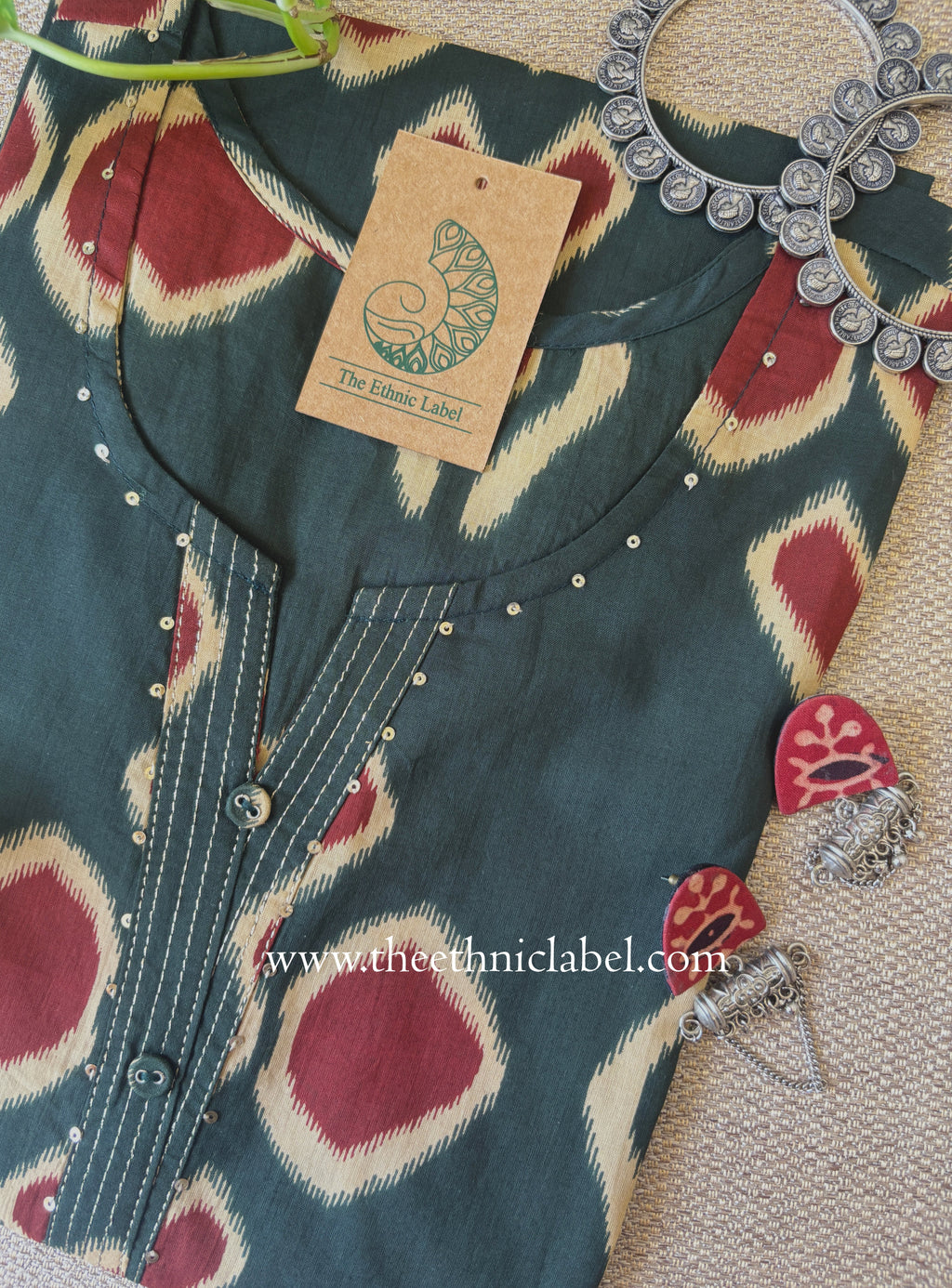 "Vriksh" Bottle Green Printed Cotton kurta
