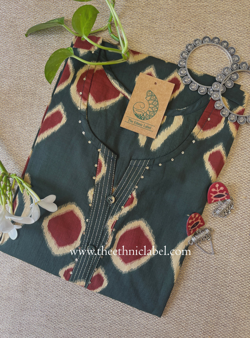 "Vriksh" Bottle Green Printed Cotton kurta