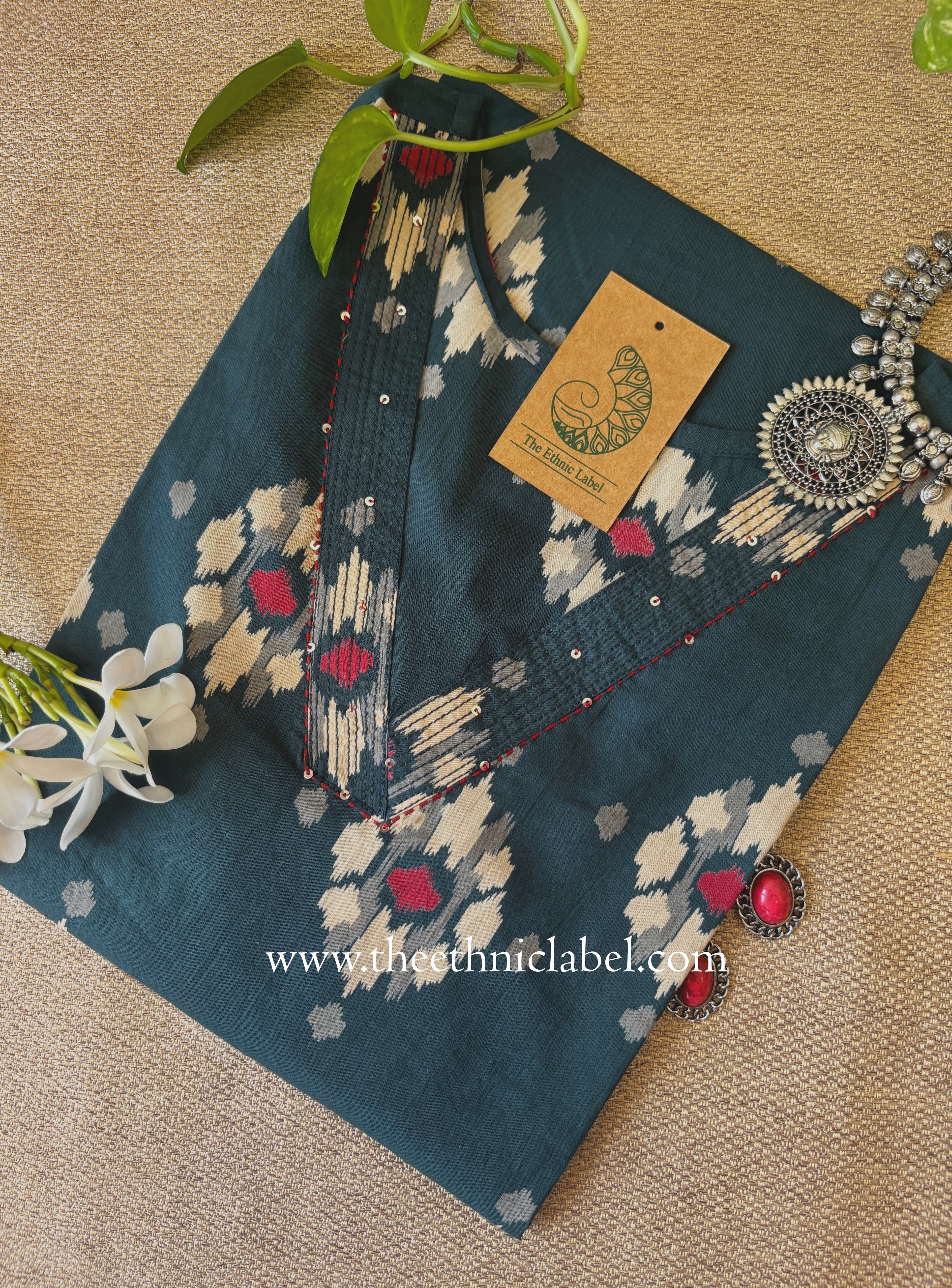 "Zariya" Bottle Green Printed Cotton kurta