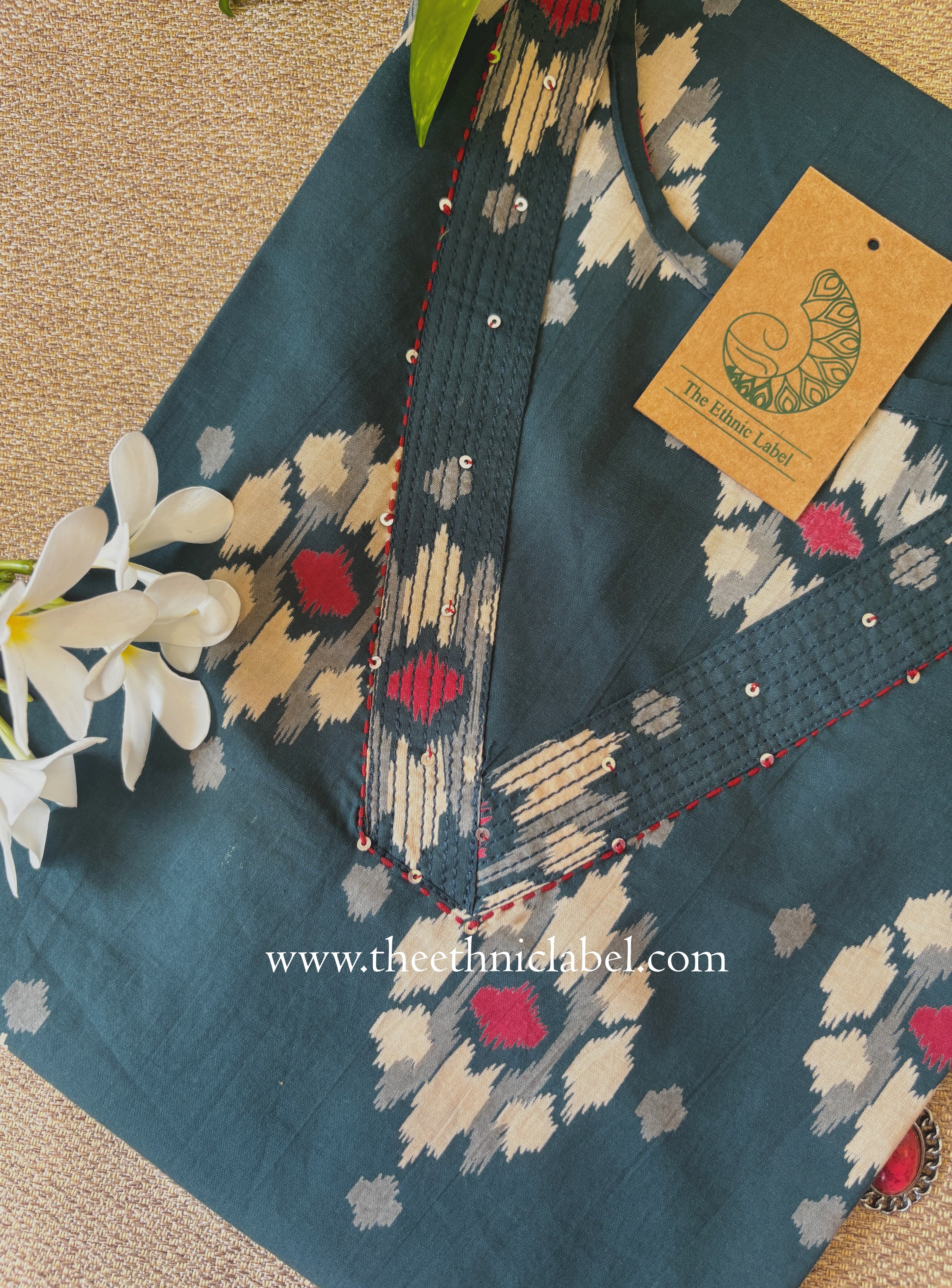 "Zariya" Bottle Green Printed Cotton kurta