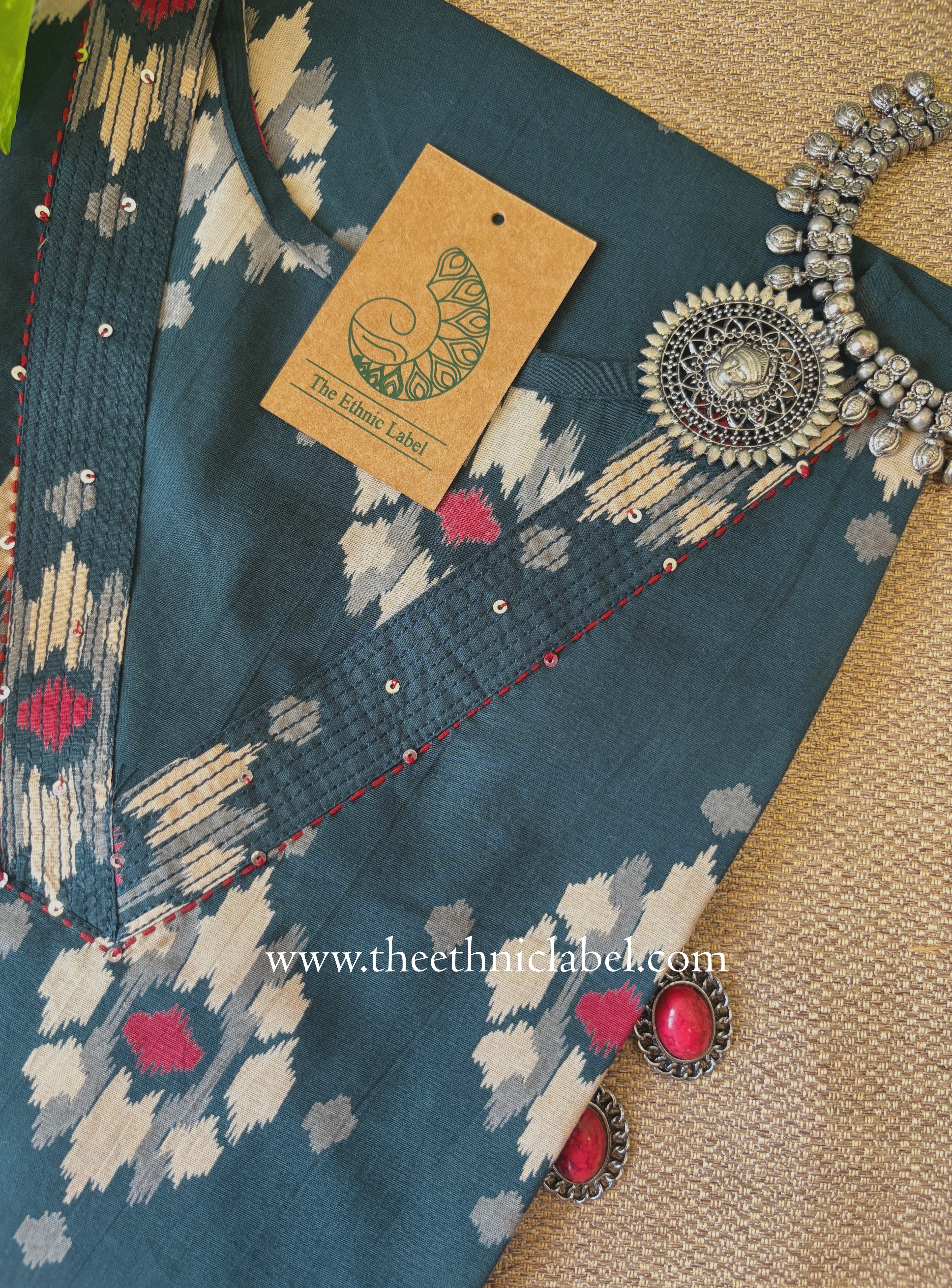 "Zariya" Bottle Green Printed Cotton kurta