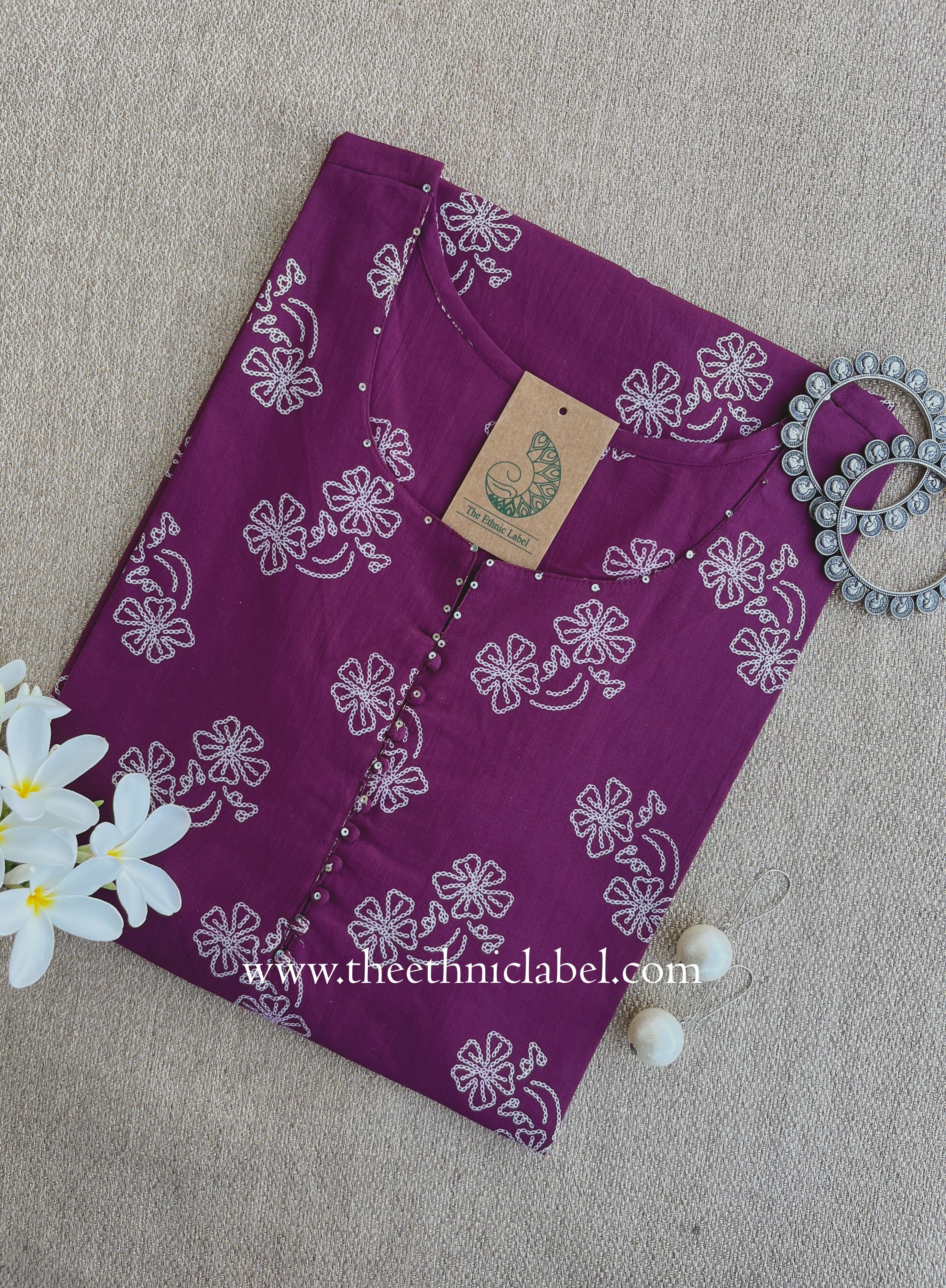 "Mudra" Magenta Cotton kurta - Big Size