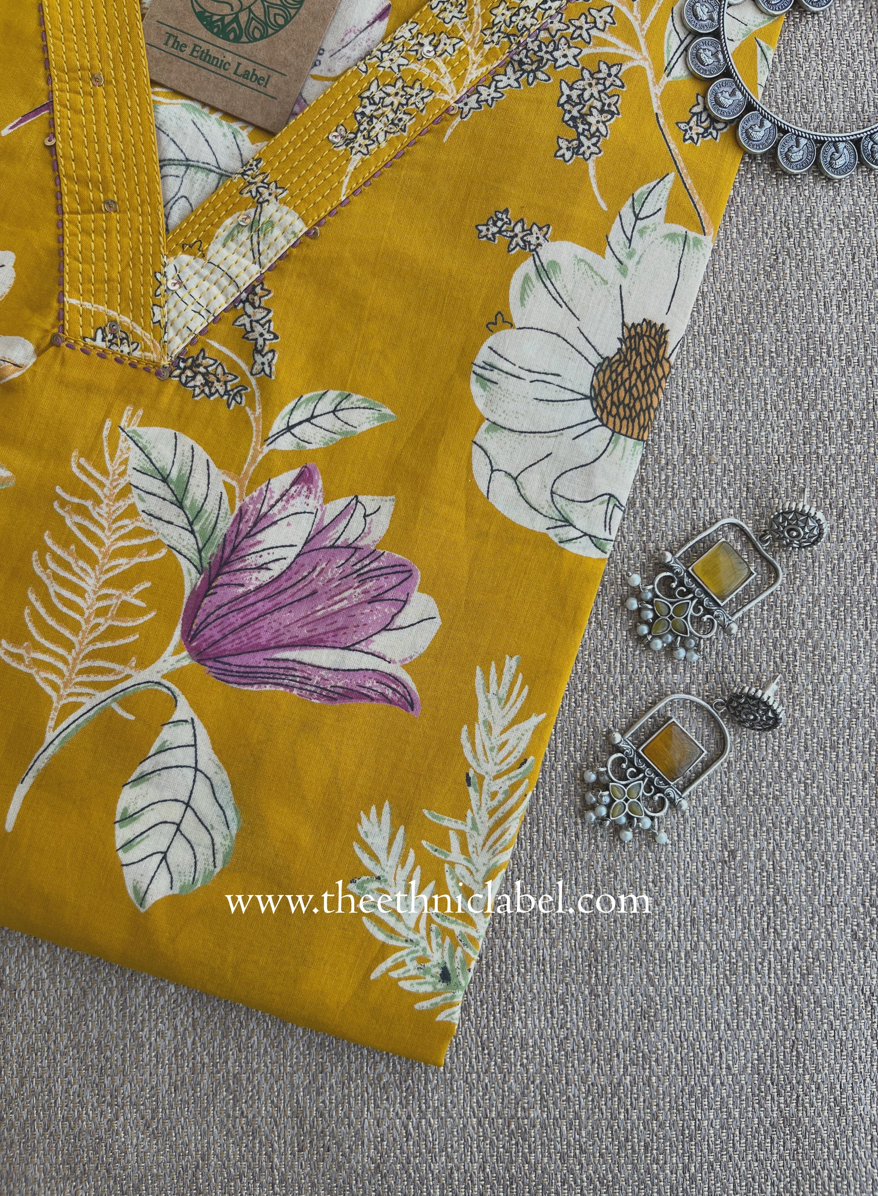 "Kushal" Mustard Cotton kurta - Big Size