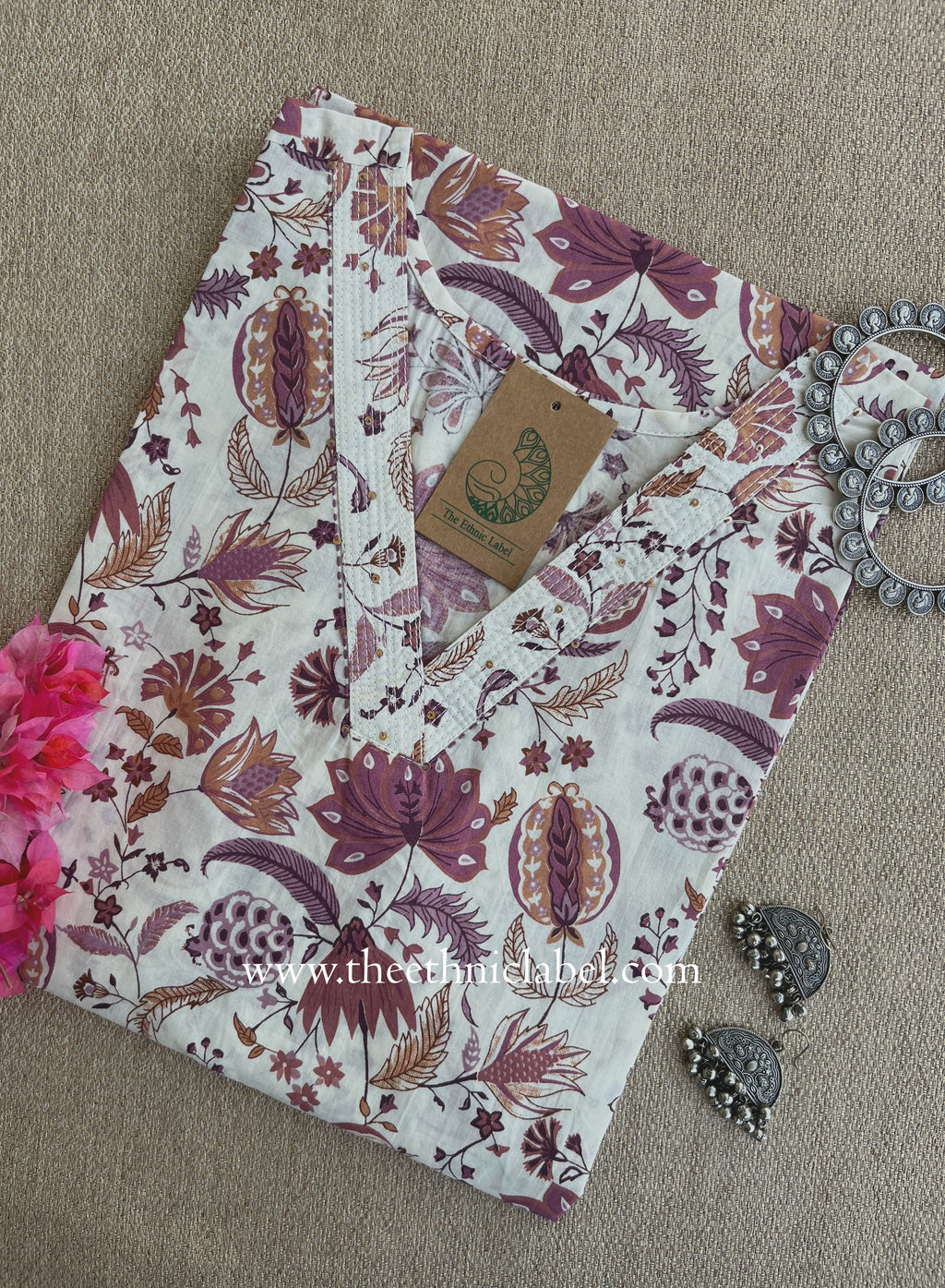 "Saloni" Cream Cotton kurta - Big Size