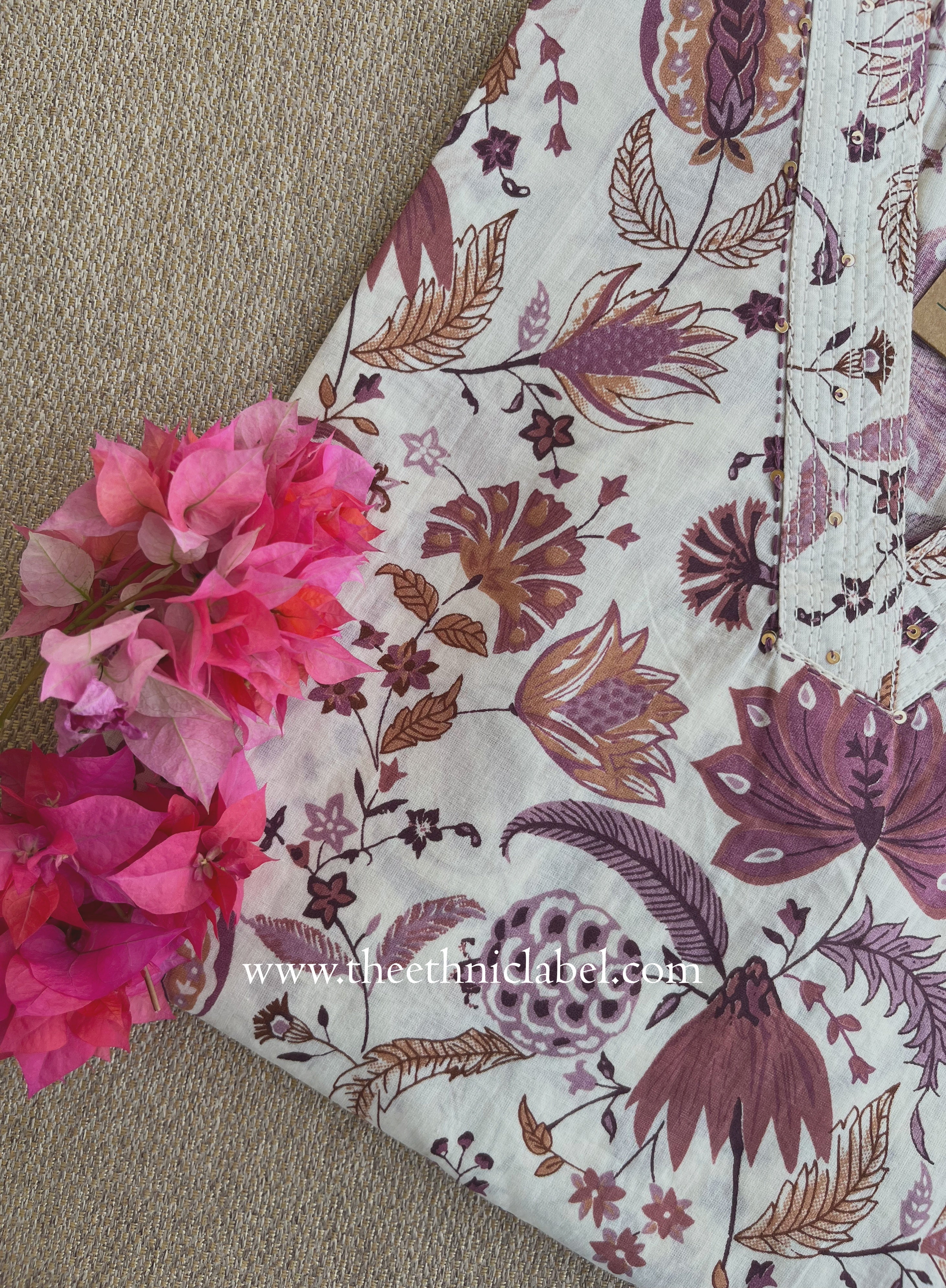 "Saloni" Cream Cotton kurta - Big Size