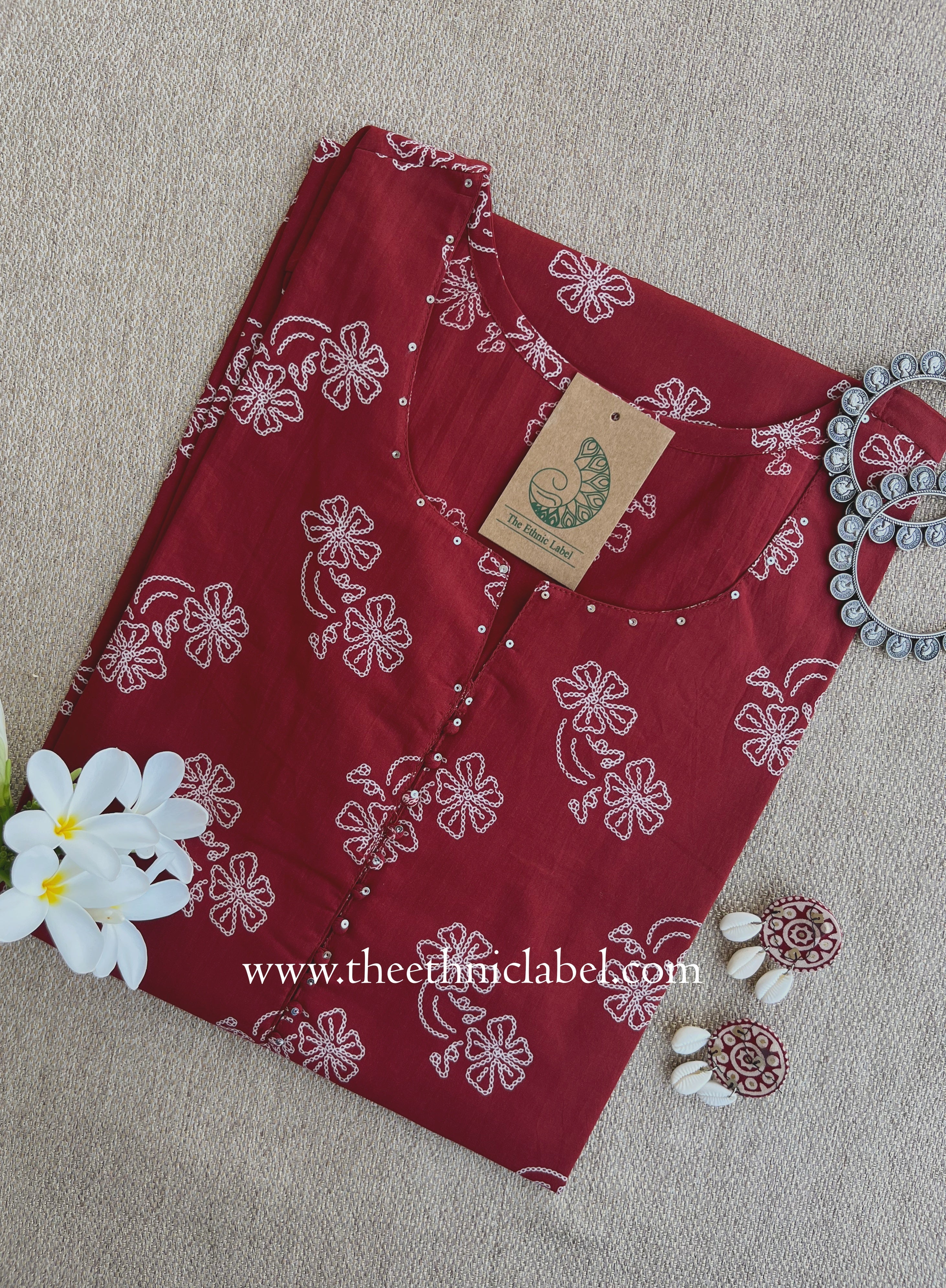 "Roojhan" Maroon Cotton kurta - Big Size