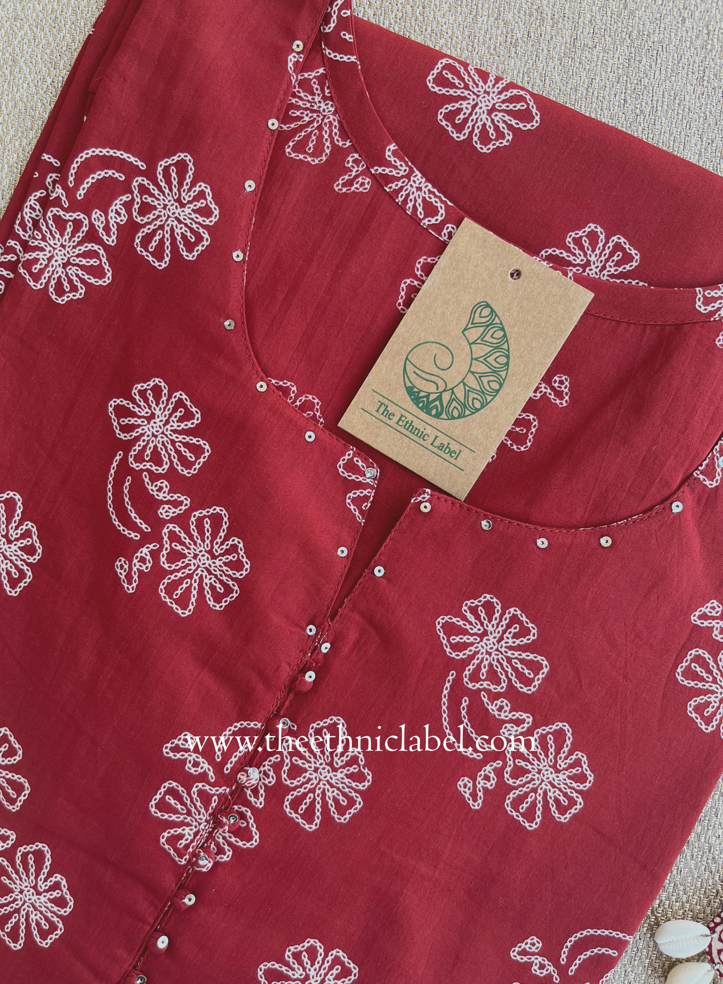 "Roojhan" Maroon Cotton kurta - Big Size