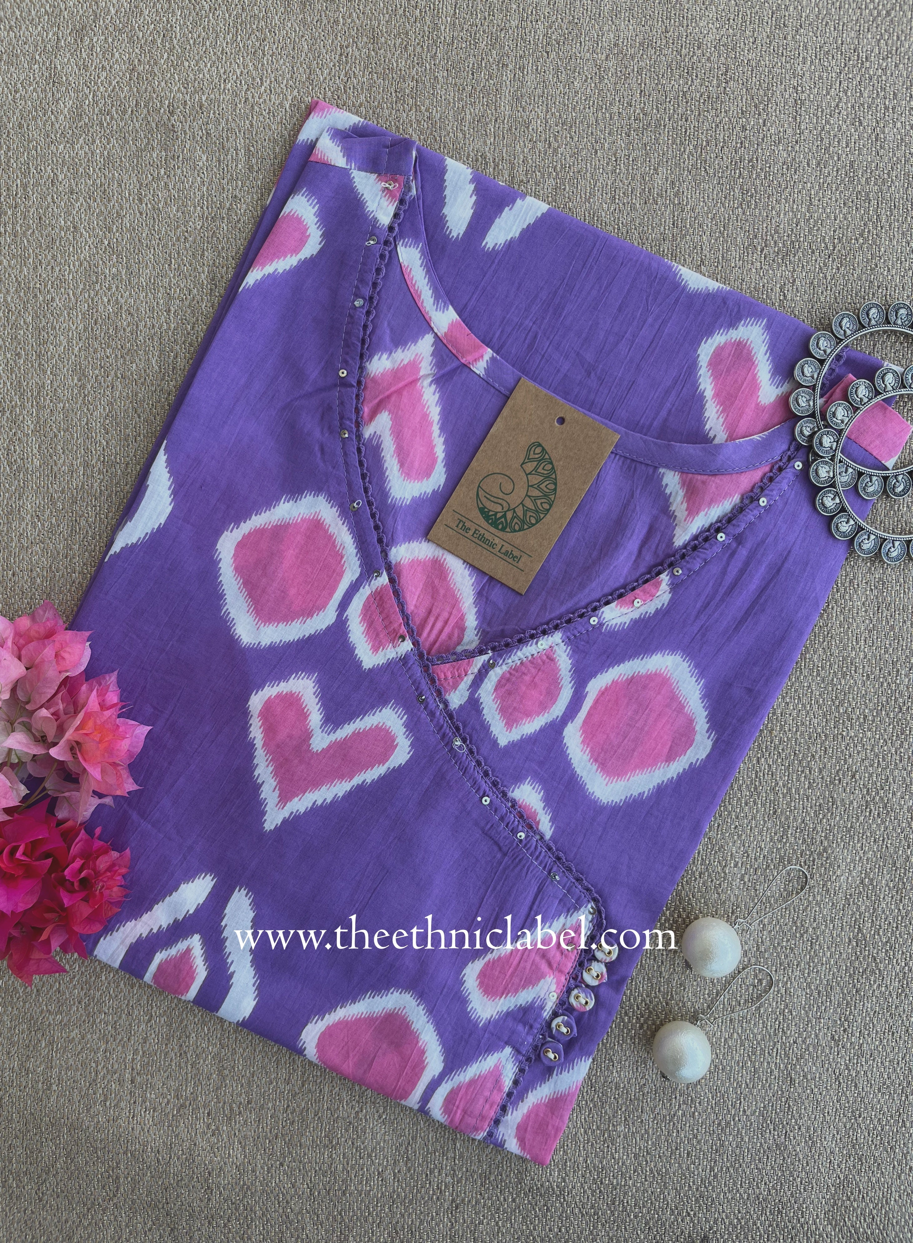 "Mandira" Purple Cotton kurta - Big Size