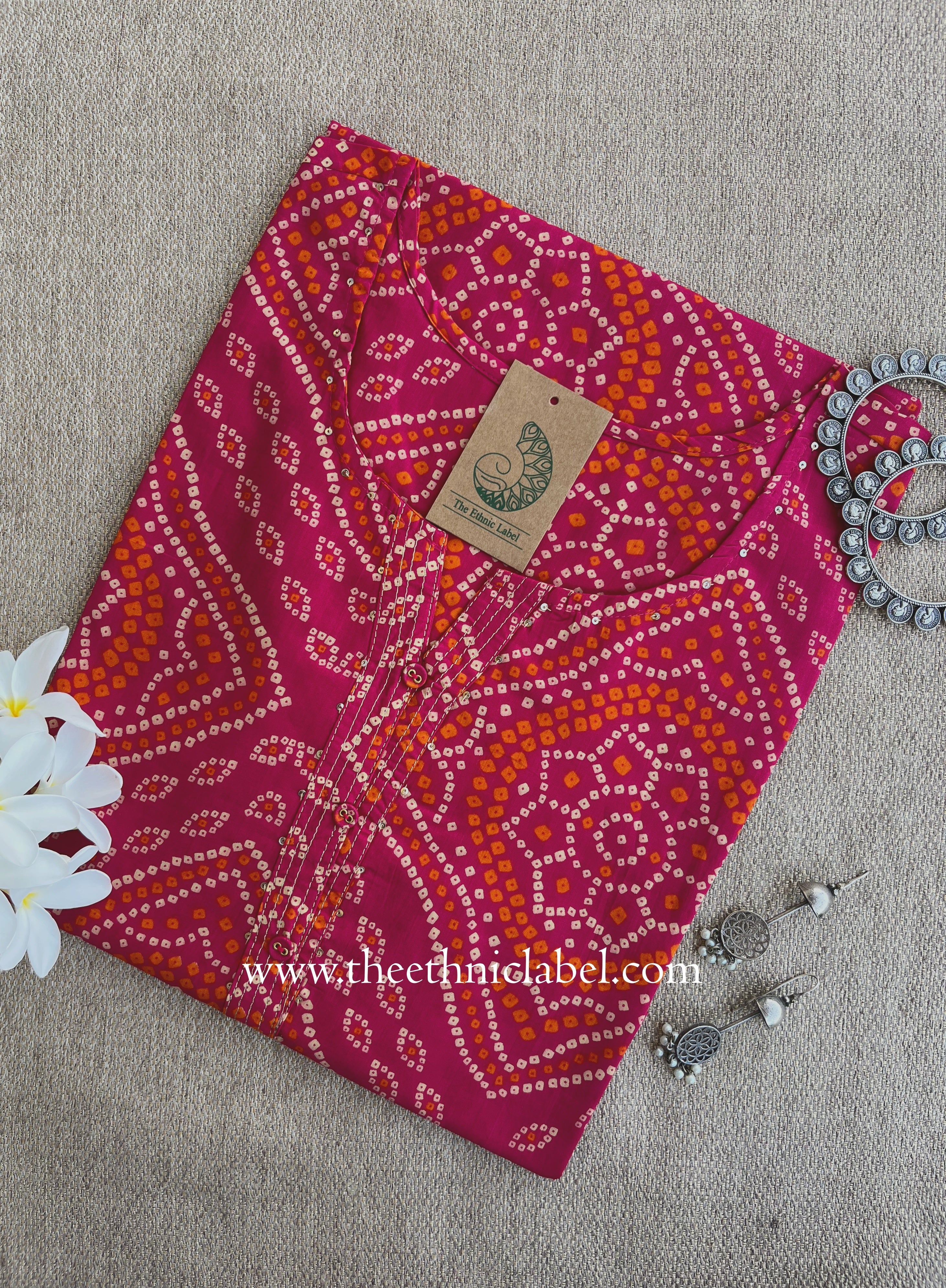 "Ritu" Rani Bandhani Printed Cotton kurta - Big Size