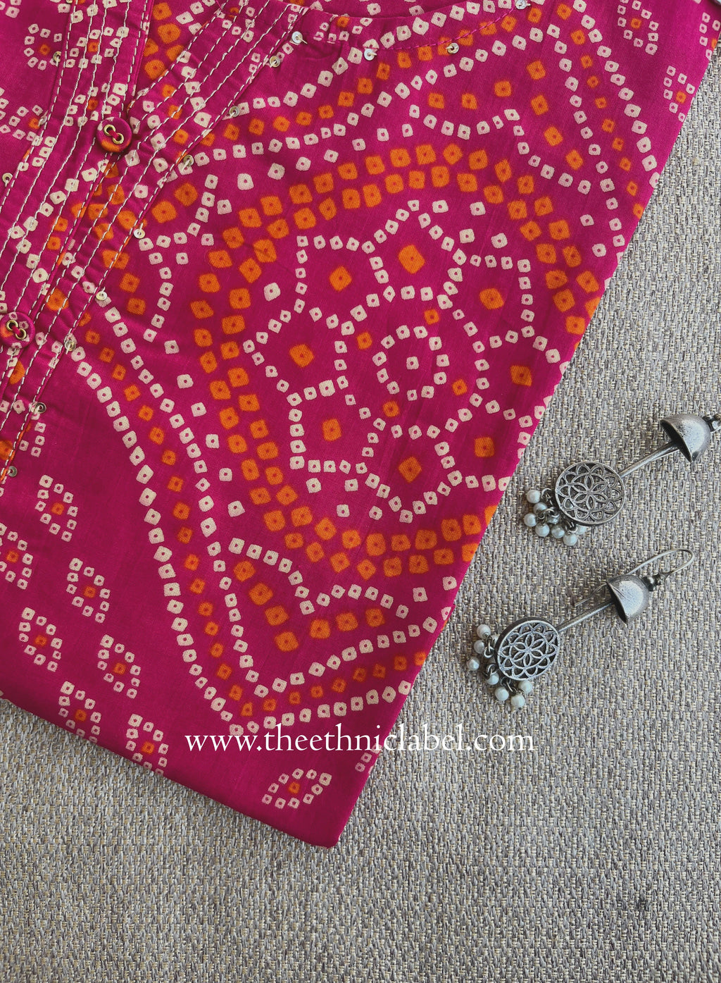 "Ritu" Rani Bandhani Printed Cotton kurta - Big Size