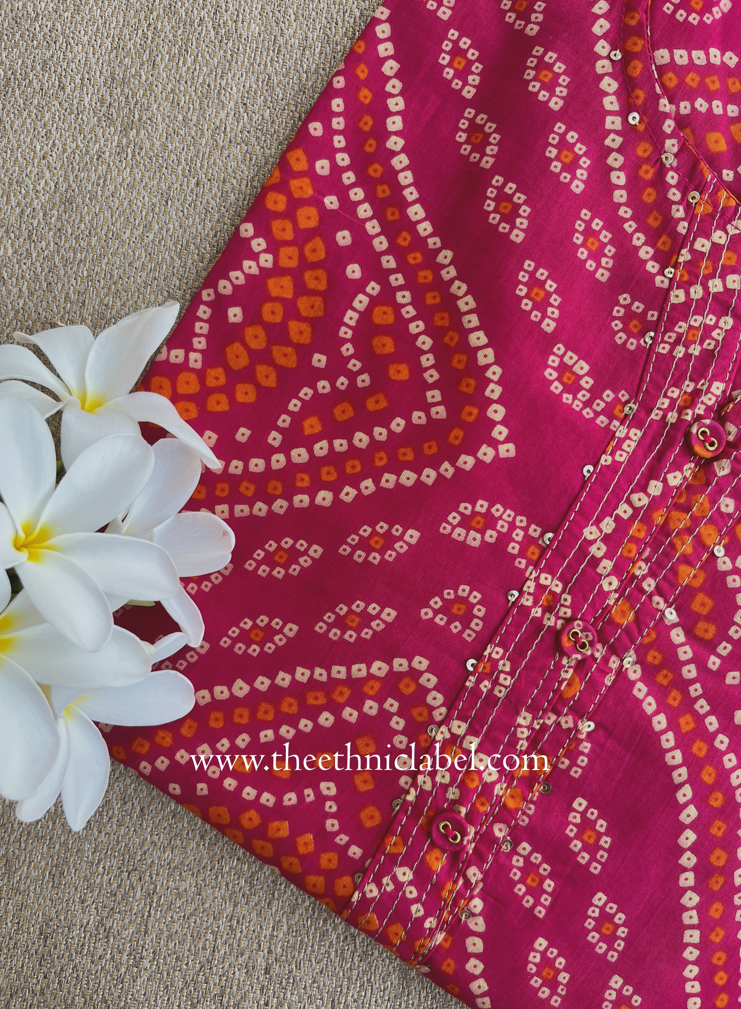 "Ritu" Rani Bandhani Printed Cotton kurta - Big Size