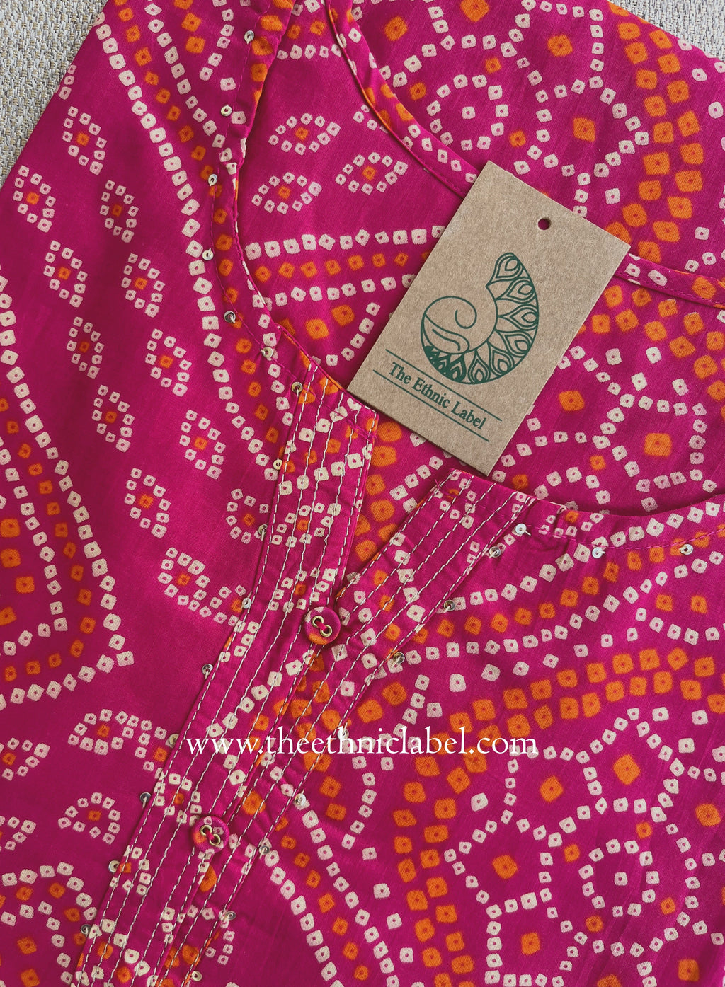 "Ritu" Rani Bandhani Printed Cotton kurta - Big Size