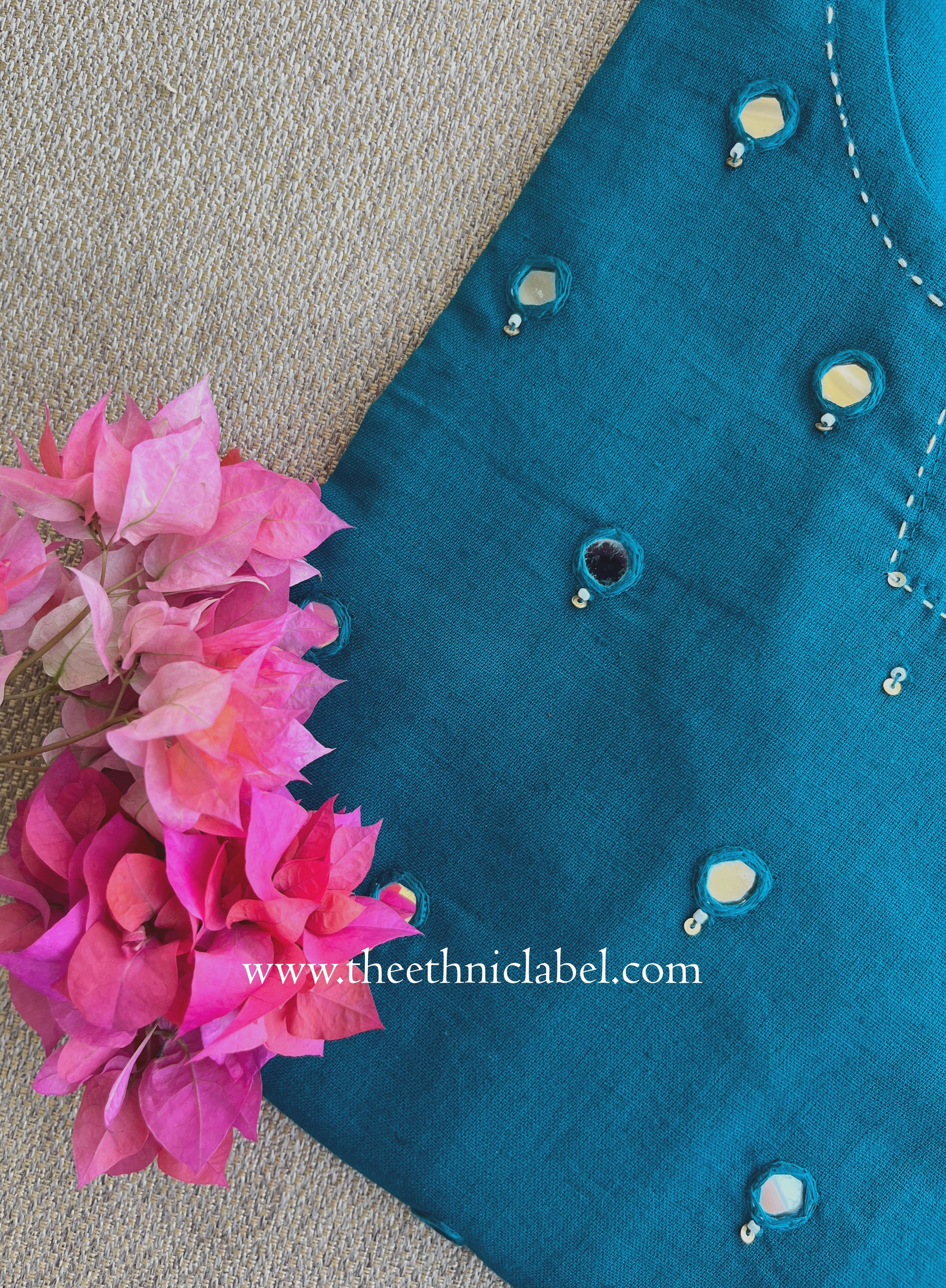 "Mumtaz" Rama Green Mirror Work Cotton kurta