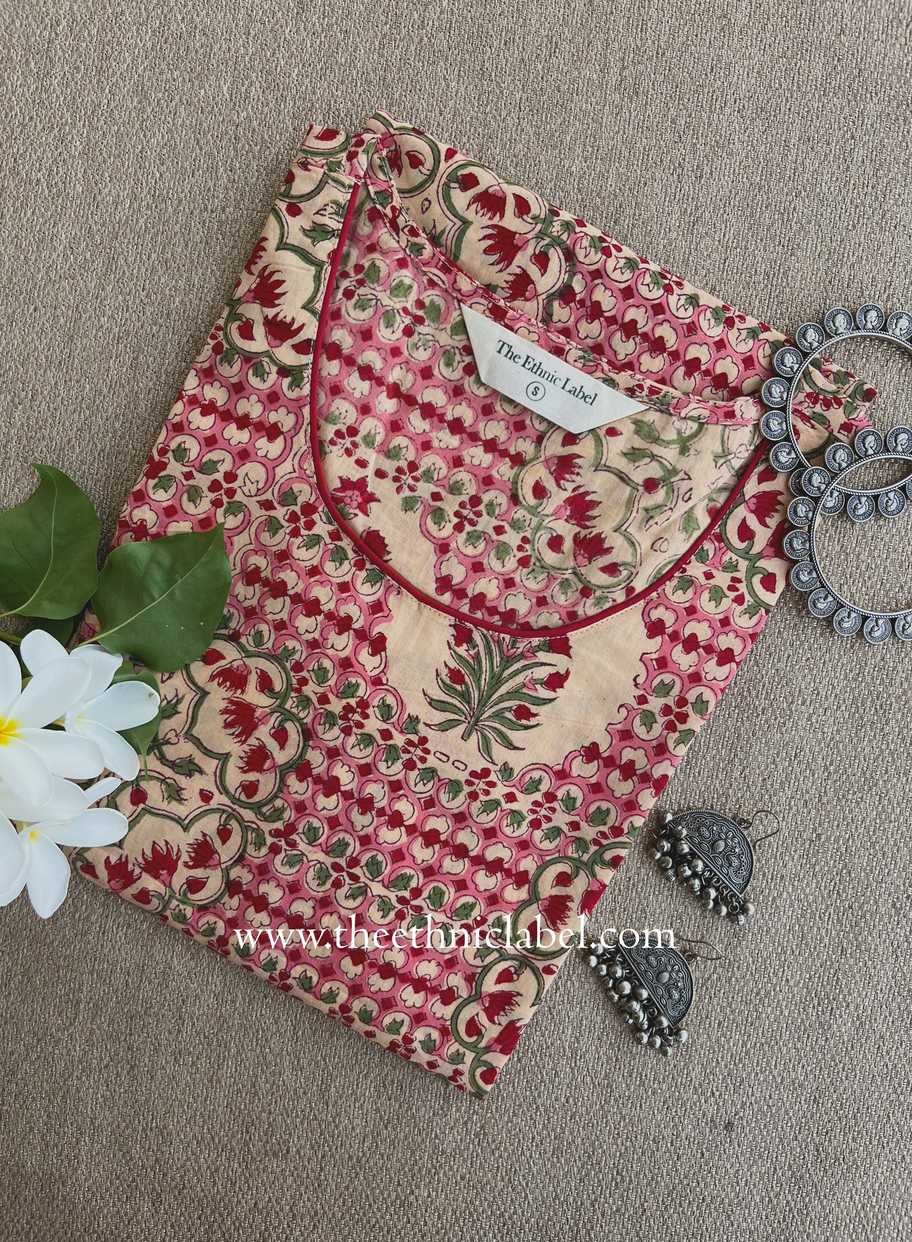 "Muskan" Hand Block Printed Bagru Cotton kurta
