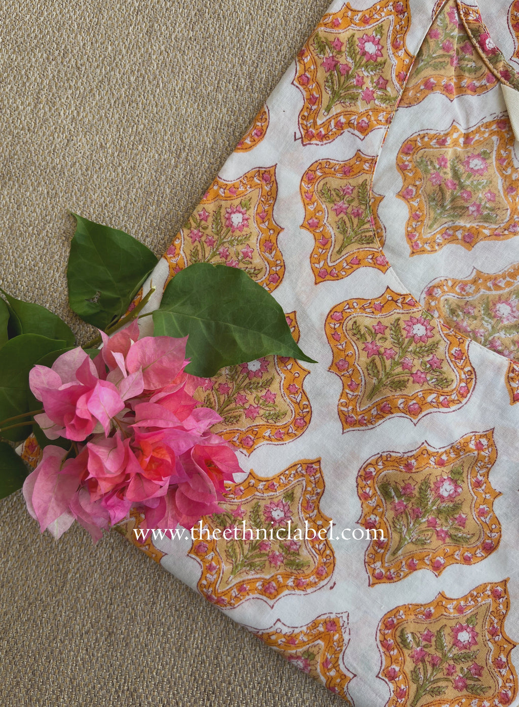 "Kesar" Hand Block Printed Cream Cotton kurta