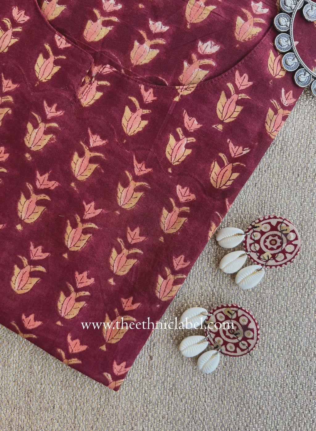 "Raunak" Hand Block Printed Maroon Cotton kurta
