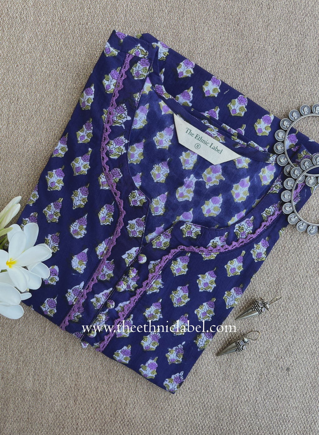 "Mehira" Hand Block Printed Purple Cotton kurta